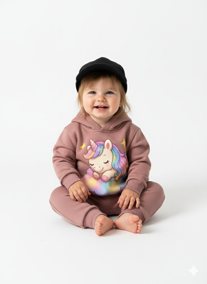 My Little Co. Peach Kids Hoodie | Sleeping Unicorn Printed Winter Sweatshirt My Little Co.