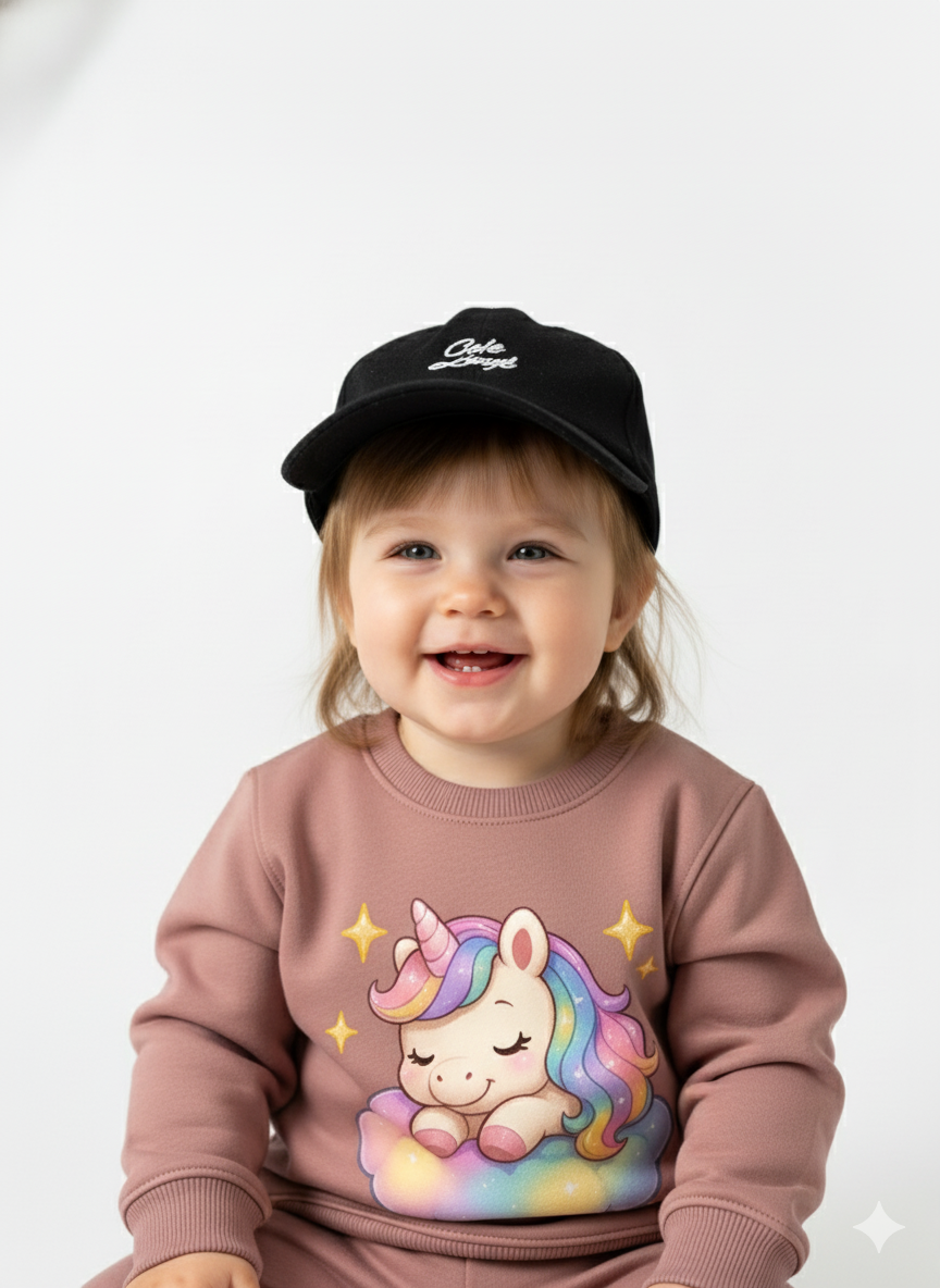 My Little Co. Peach Kids Sweatshirt | Sleeping Unicorn Printed Winter Wear My Little Co.