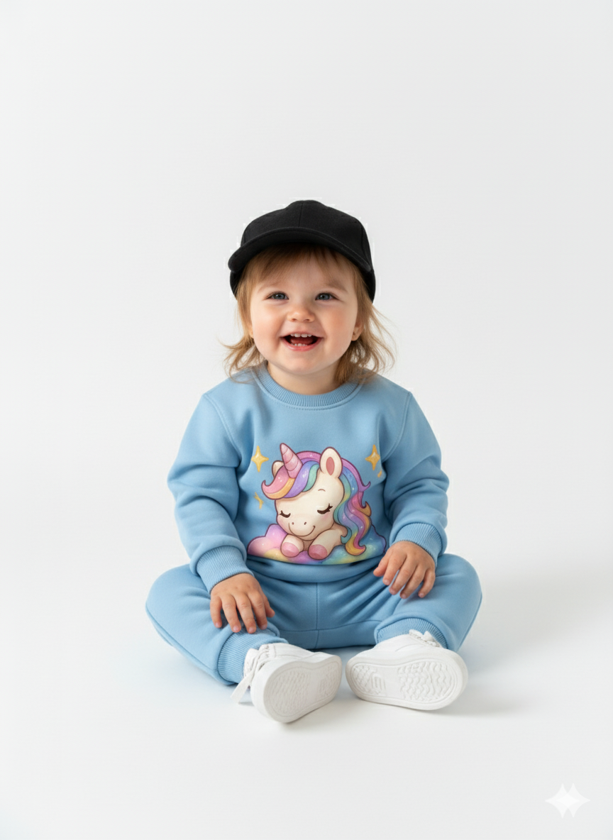 sky blue kids sweatshirt – unicorn print winterwear