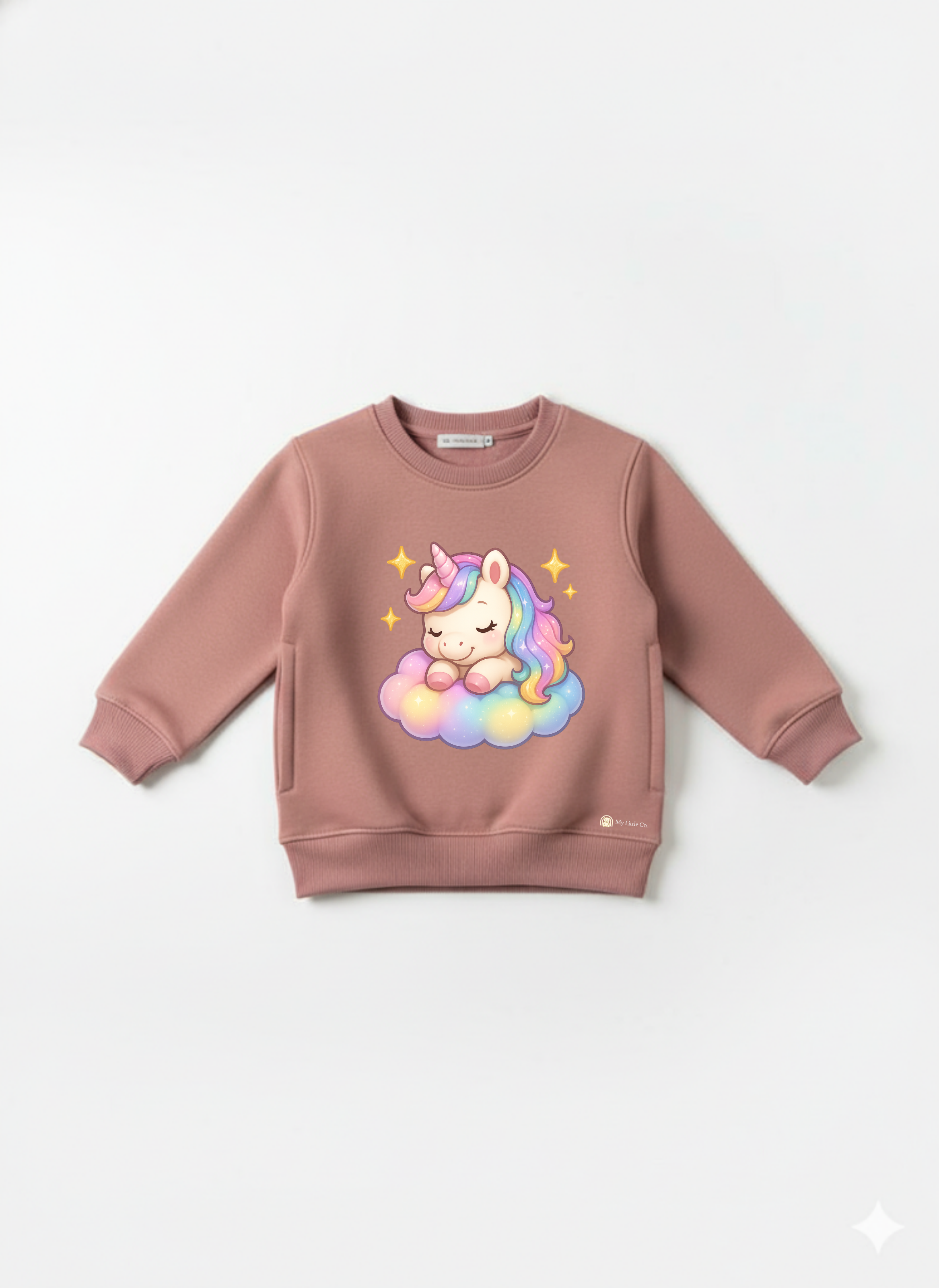 My Little Co. Peach Kids Sweatshirt | Sleeping Unicorn Printed Winter Wear My Little Co.