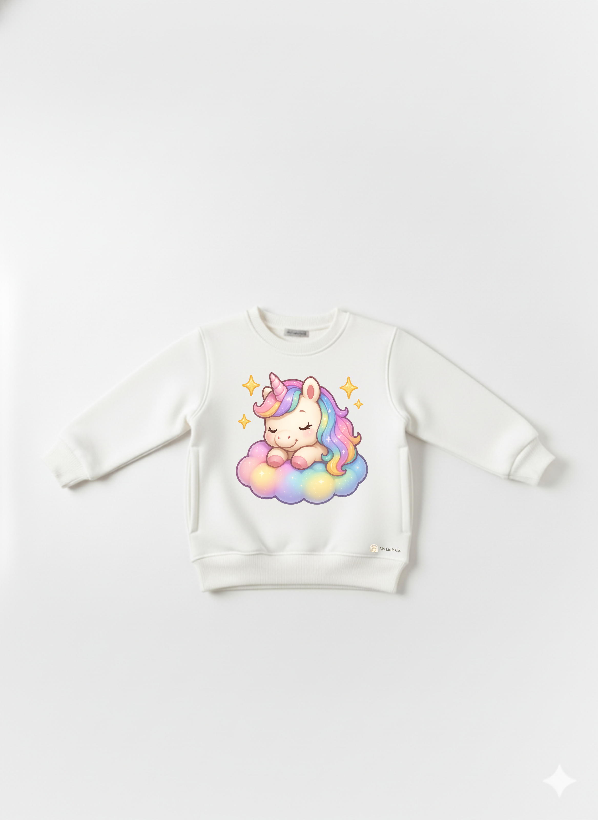 My Little Co. White Kids Sweatshirt | Sleeping Unicorn Printed Winter Wear My Little Co.