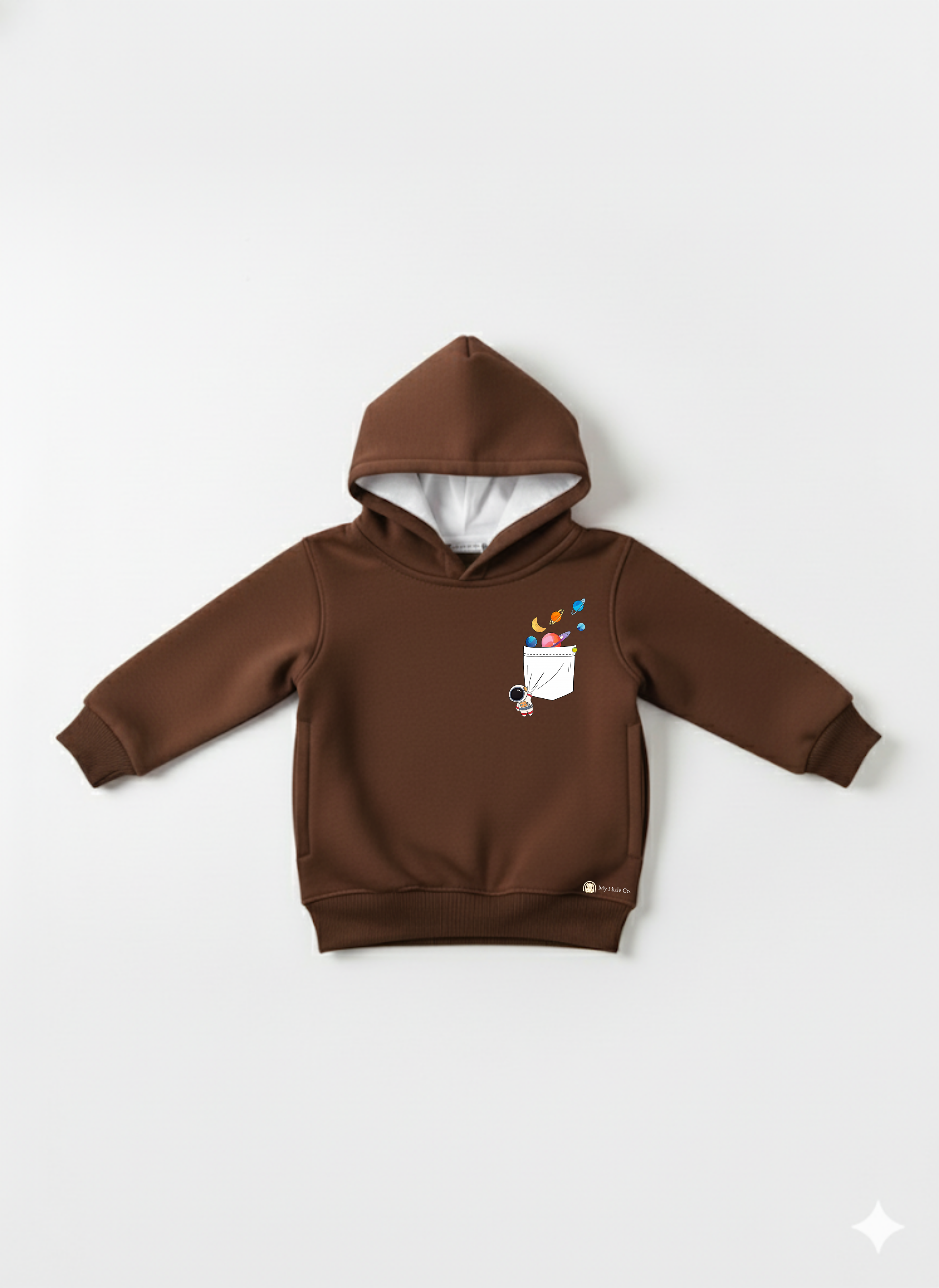 My Little Co. Brown Kids Sweatshirt Hoodie Side Pocket | Space Adventure Graphic Winter Wear (Copy) My Little Co.