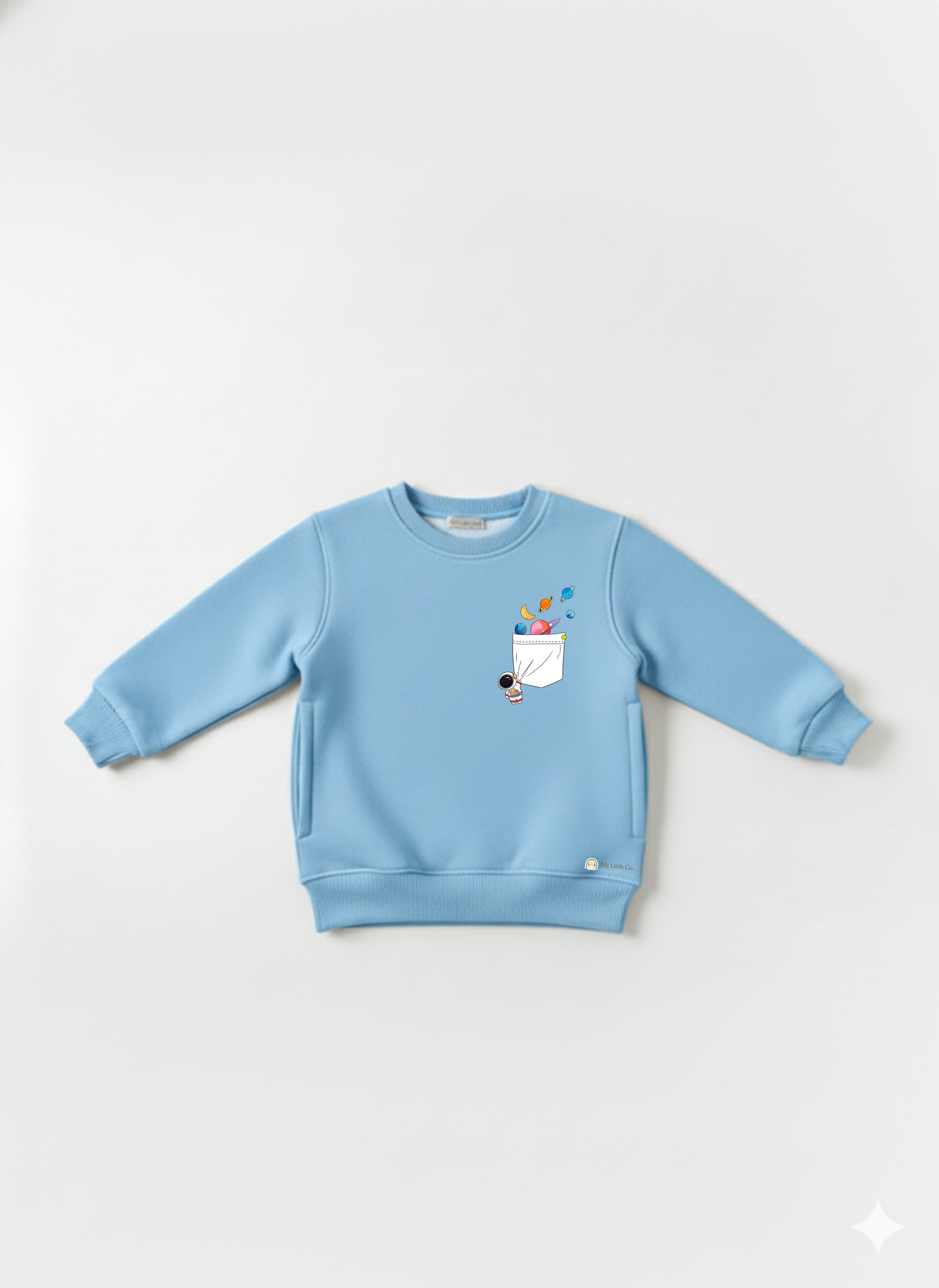 My Little Co. Sky Blue Kids Sweatshirt | Space Adventure Graphic Winter Wear My Little Co.