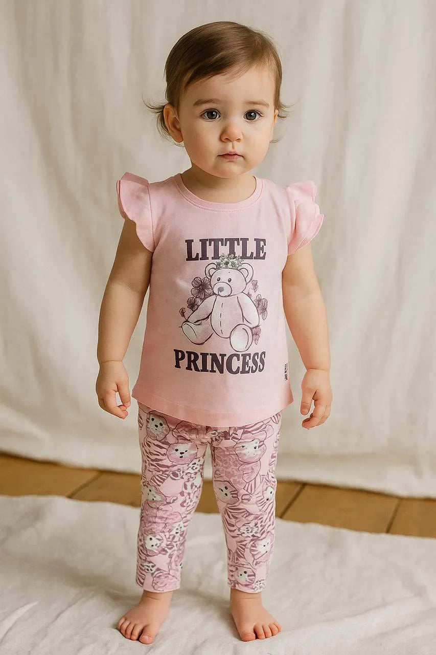 Little Princess Teddy Top & Animal Print Pant Set for Baby Girls - My Little Co.