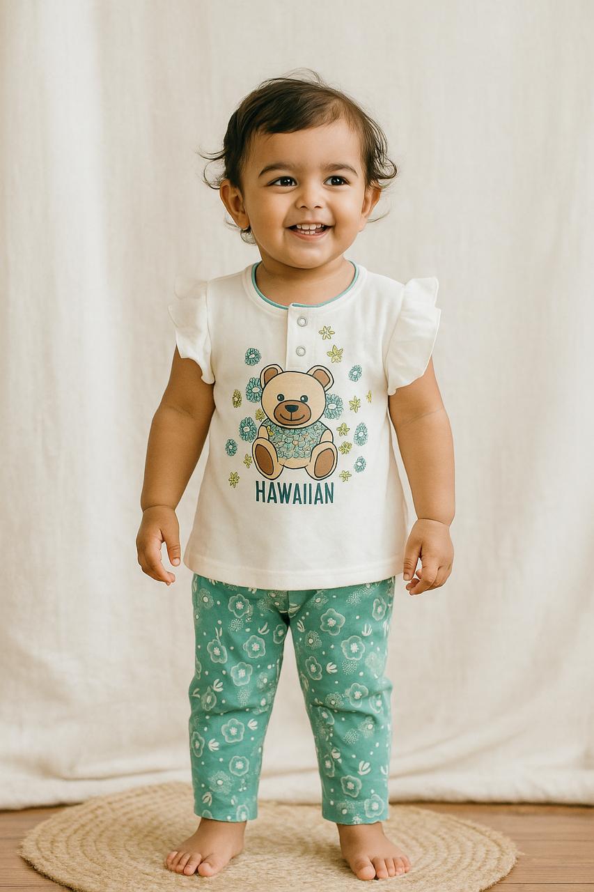 Hawaiian Bear Toddler Girl Outfit Set – Top & Floral Pants - My Little Co.