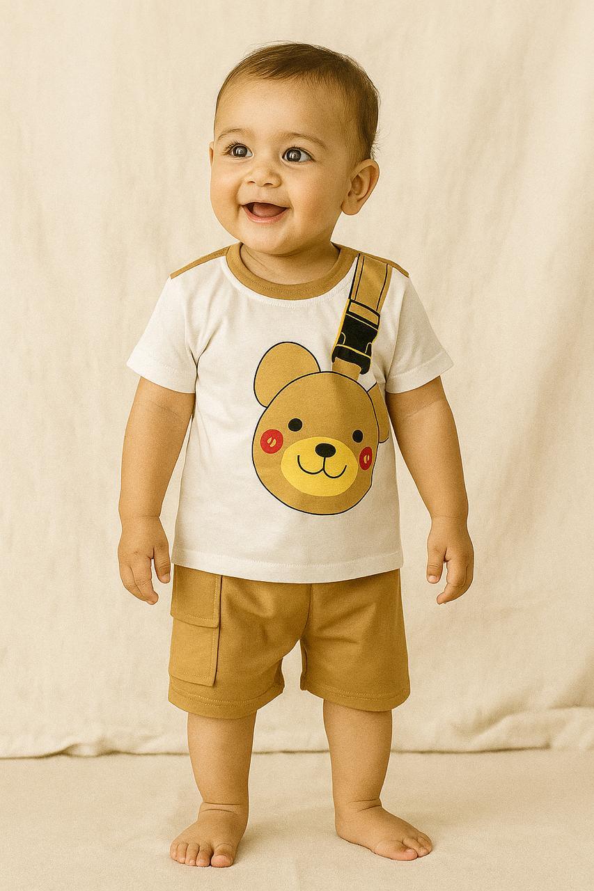 Cute Bear Print Toddler Set – White T-Shirt & Shorts - My Little Co.