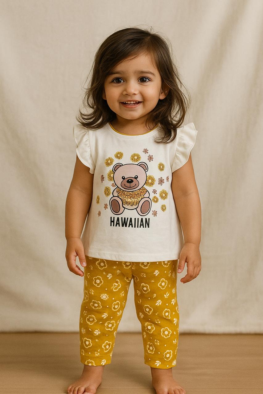 Hawaiian Bear Toddler Girl Outfit Set – Top & Floral Pants - My Little Co.