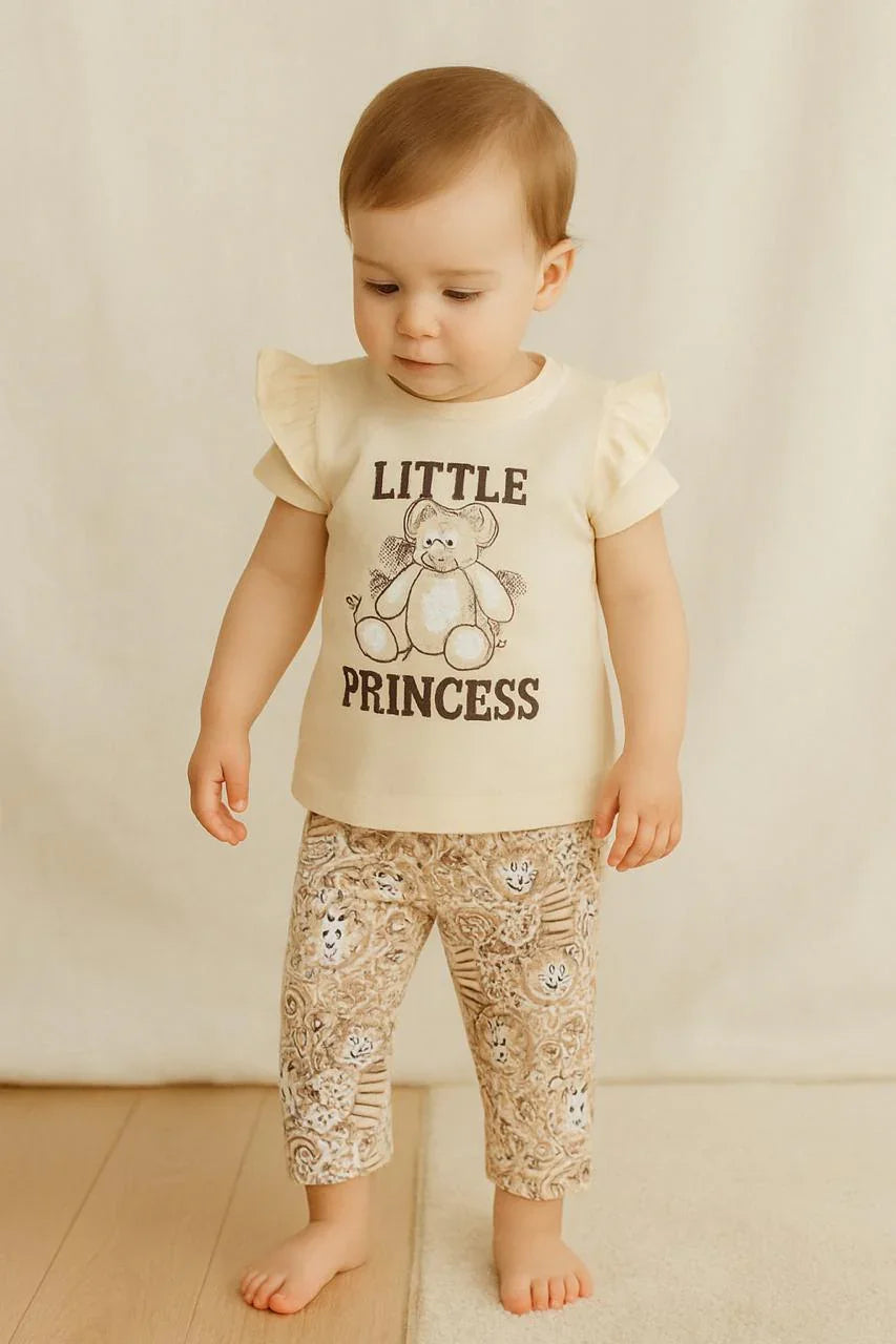 Little Princess Teddy Top & Animal Print Pant Set for Baby Girls - My Little Co.