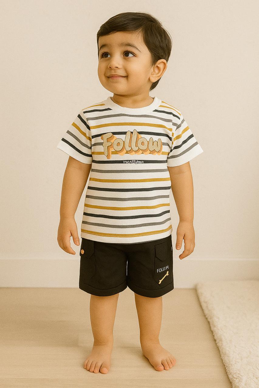 Follow Stripe T-Shirt & Pocket Shorts Co-ord Set for Baby Boys - My Little Co.
