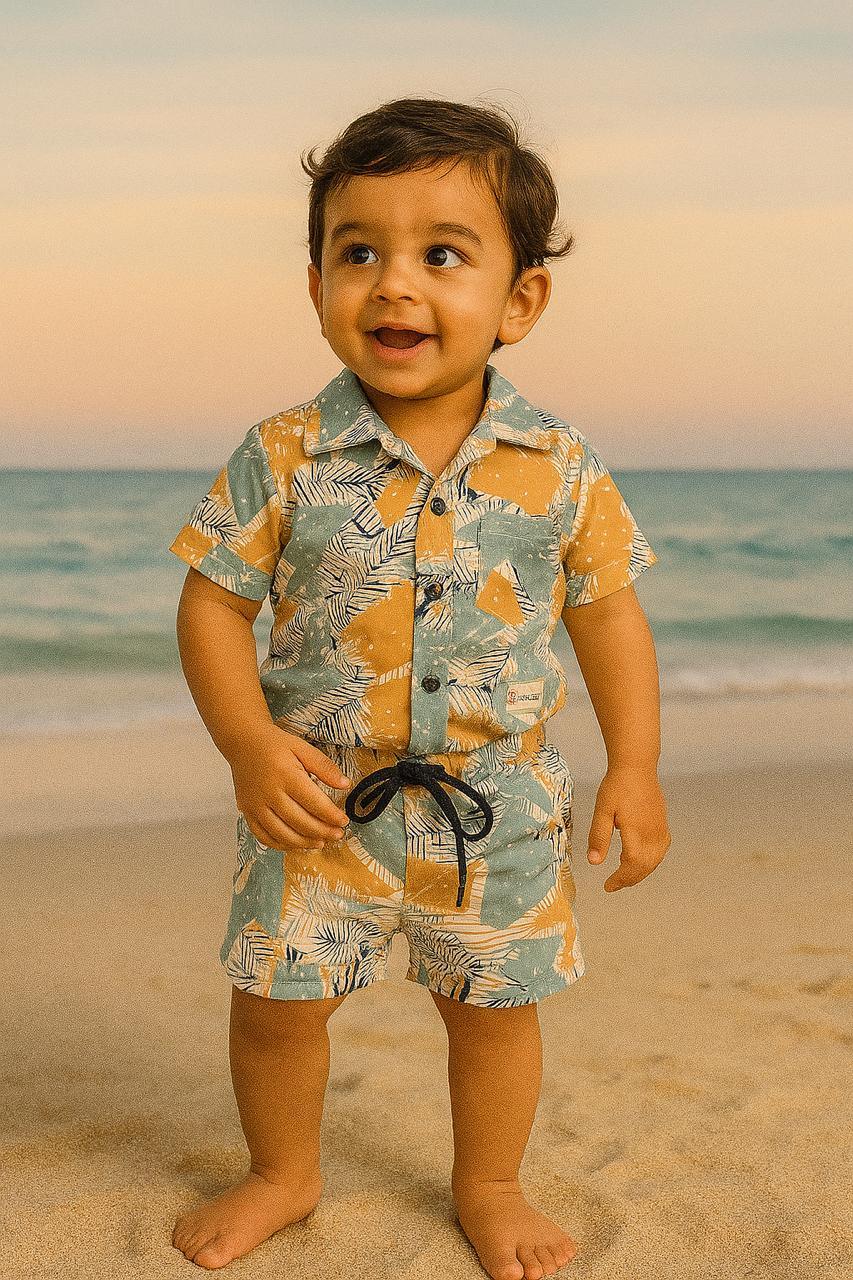 Abstract Leaf Print Toddler Co-ord Set – Shirt & Shorts - My Little Co.