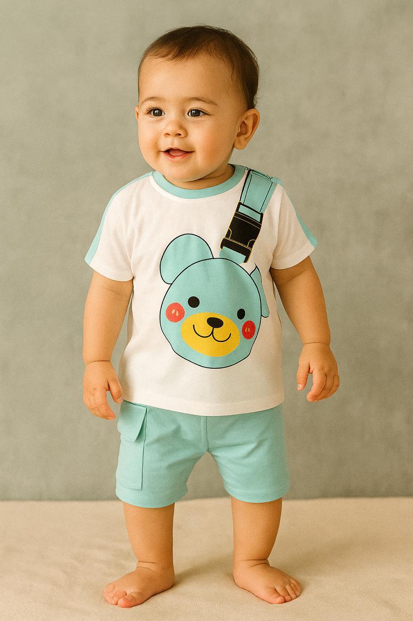 Cute Bear Print Toddler Set – White T-Shirt & Shorts - My Little Co.
