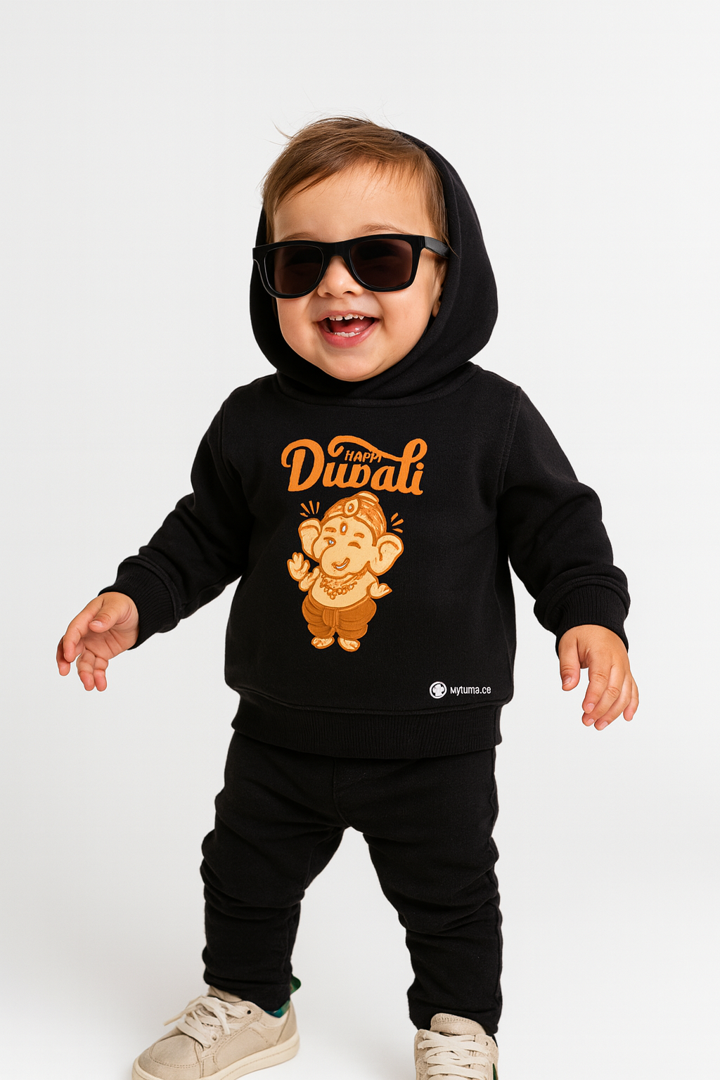 Black My First Diwali Ganesha hoodie for kids 0−6 Yrs. Vibrant DTF print on unisex top