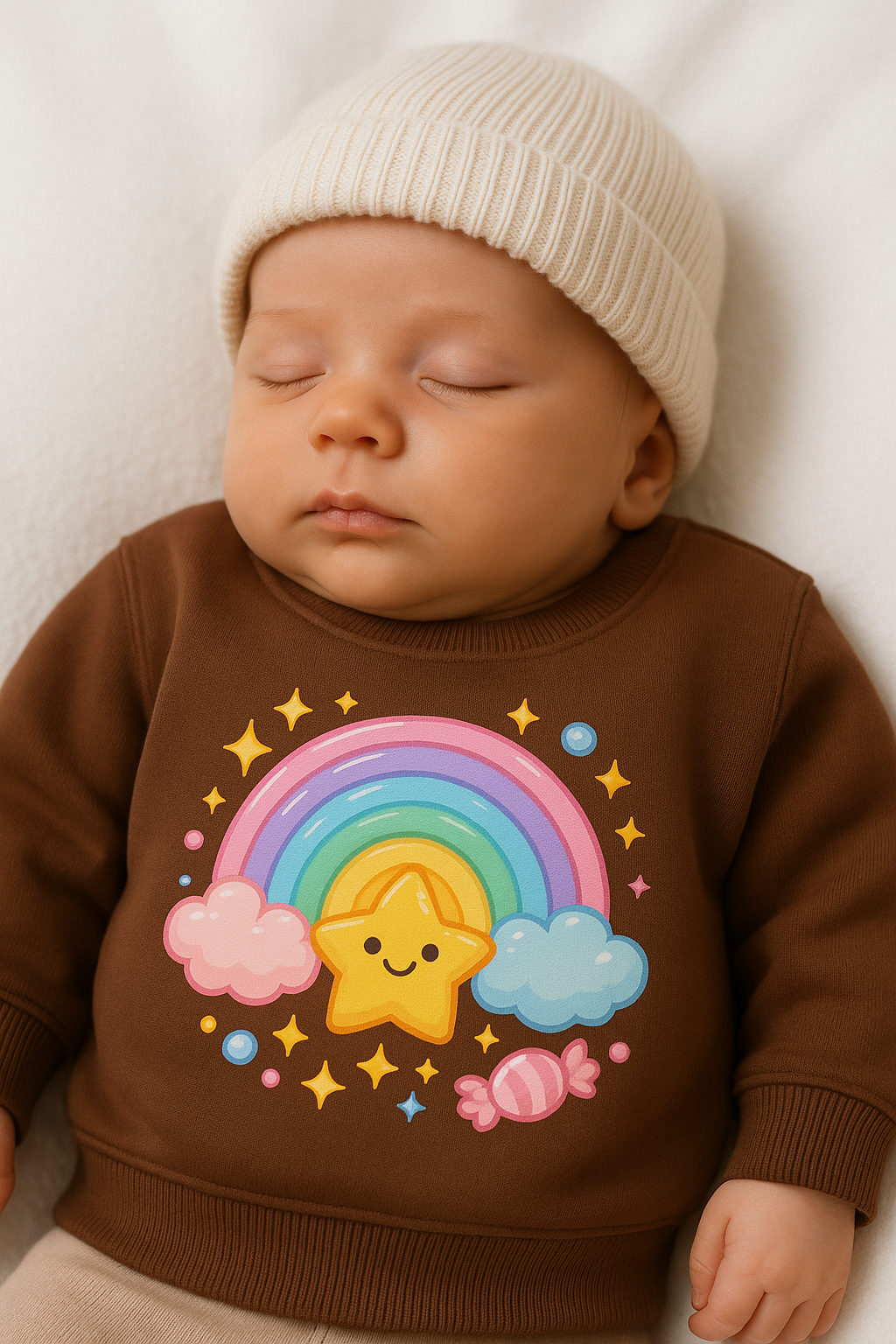 Brown Kids Sweatshirt with Rainbow Star Print – Cozy Cotton Fleece Winter Wear My Little Co.