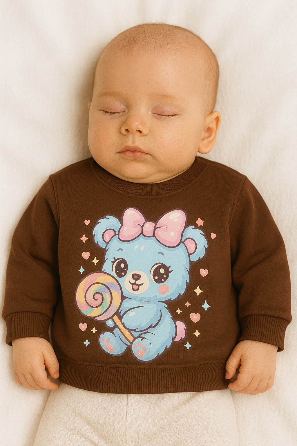 Brown toddler sweatshirt – cozy cotton fleece with Lollipop Bear design