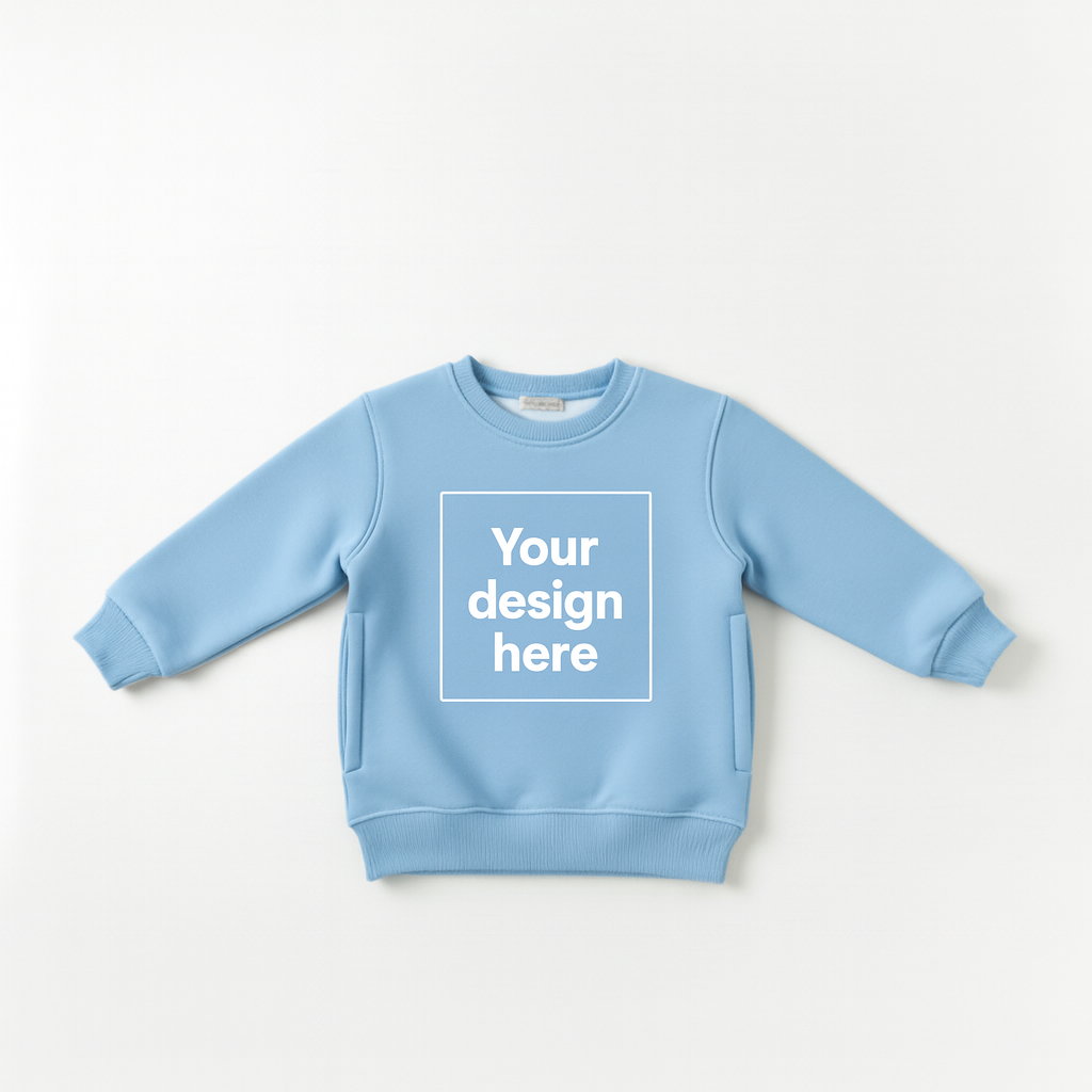 Sky blue Custom Print Round Neck Sweatshirt with Side Pockets – My Little Co. My Little Co.