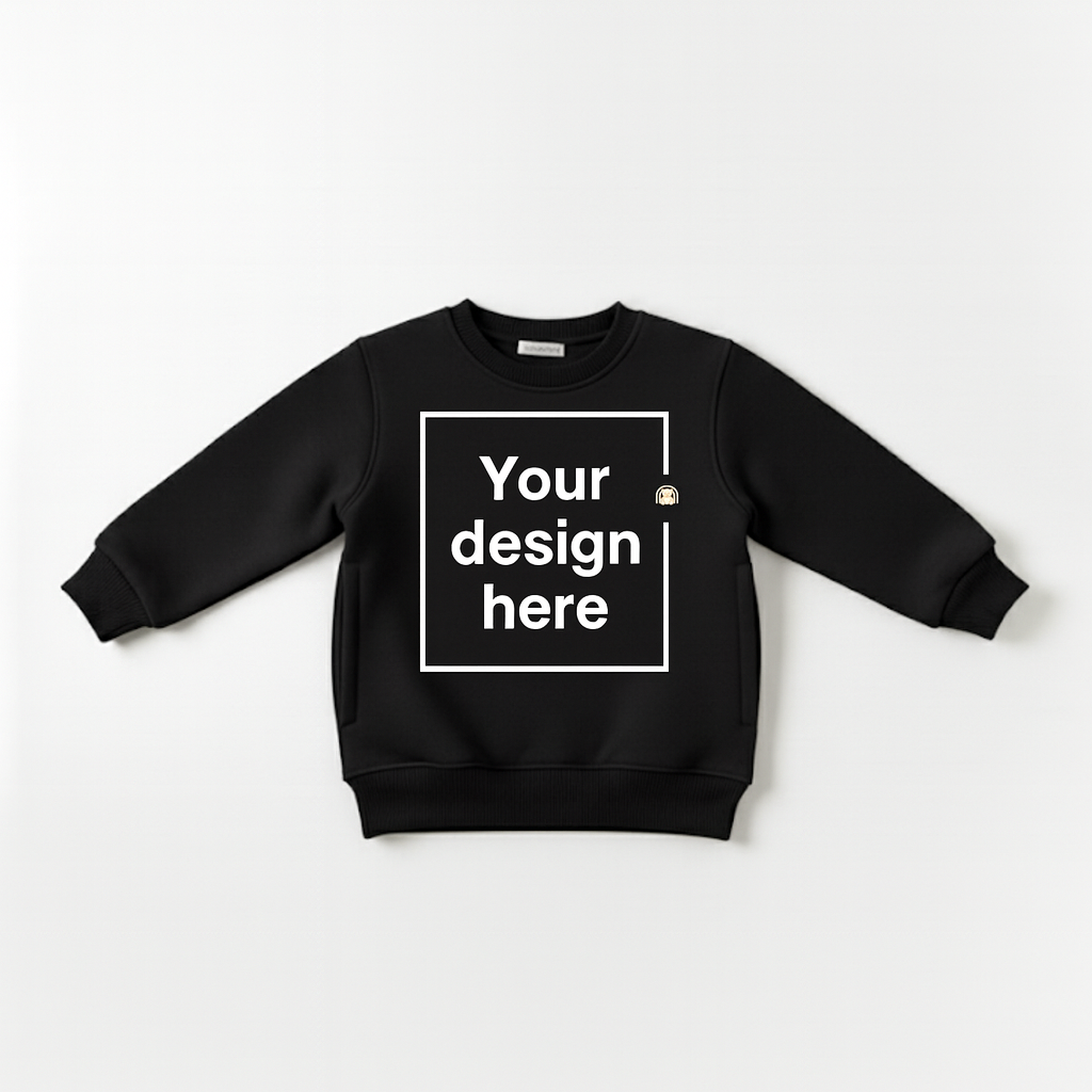 Black Custom Print Round Neck Sweatshirt with Side Pockets – My Little Co. My Little Co.