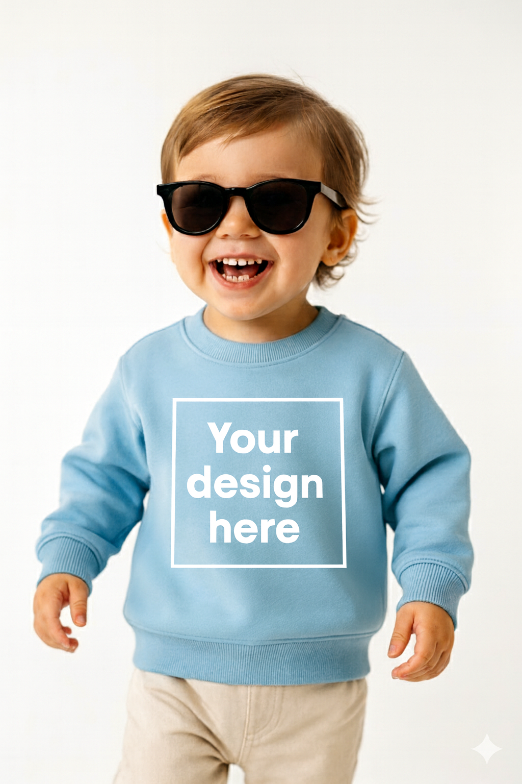 Sky blue Custom Print Round Neck Sweatshirt with Side Pockets – My Little Co. My Little Co.