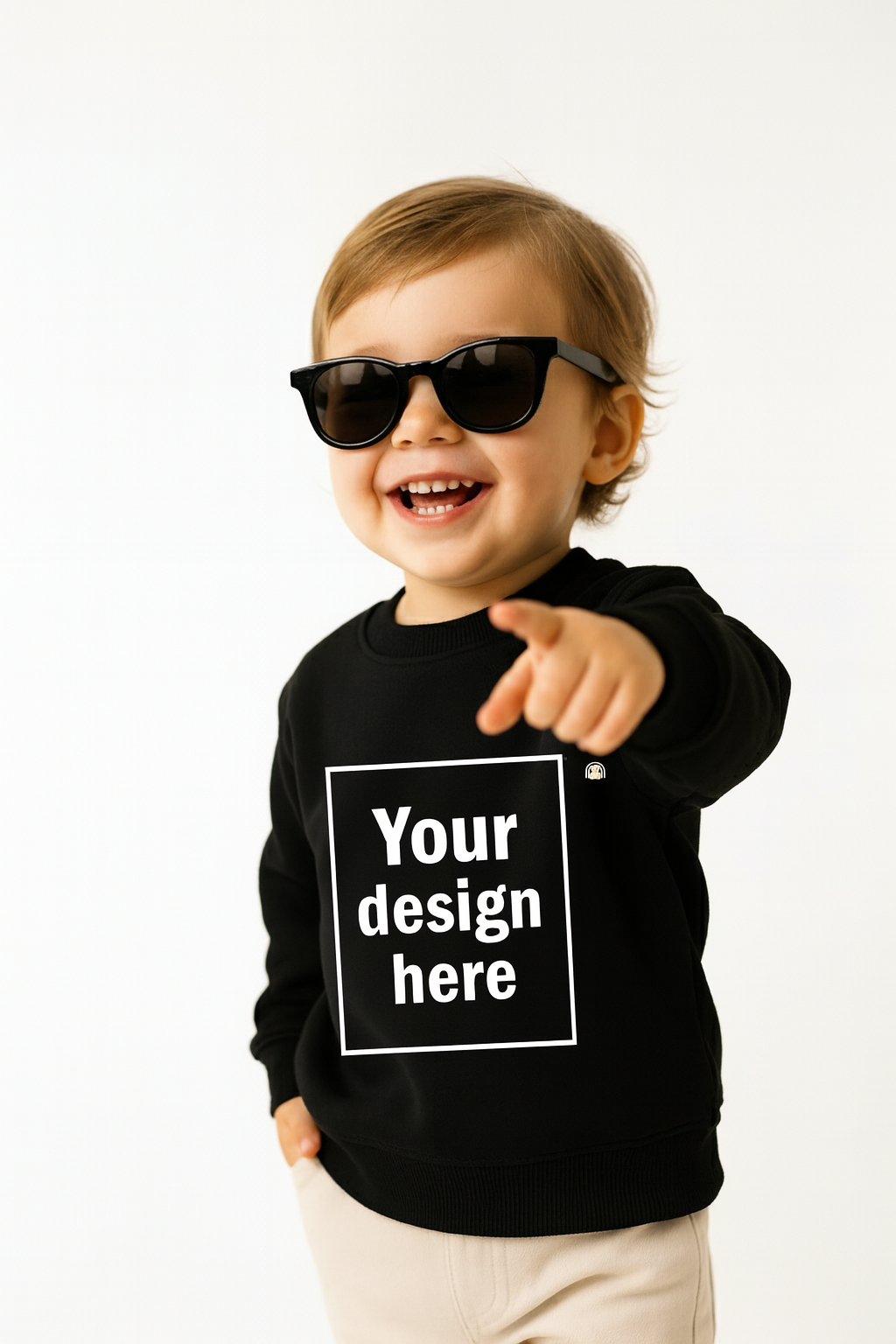 Black Custom Print Round Neck Sweatshirt with Side Pockets – My Little Co. My Little Co.
