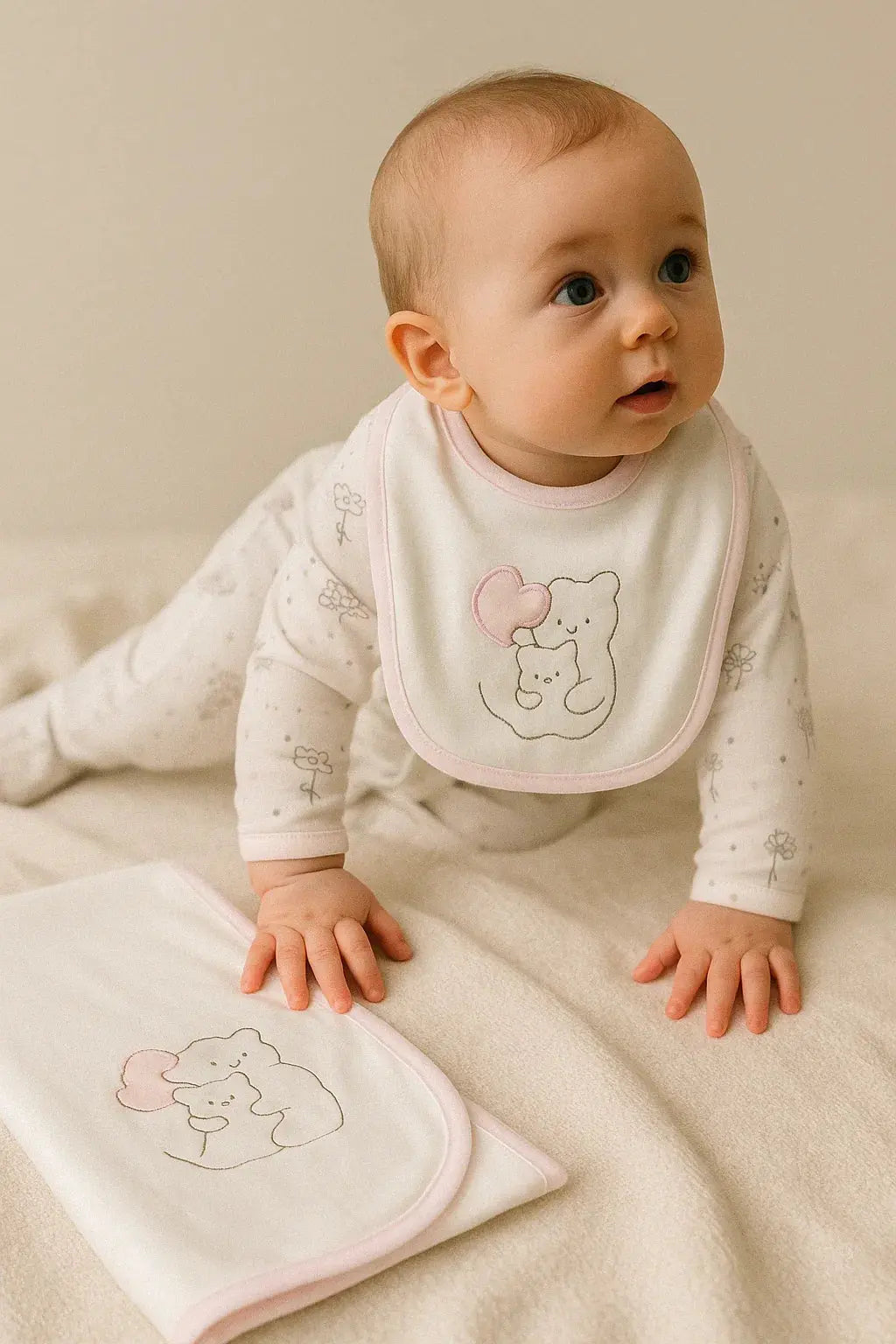 Newborn 4-Piece Clothing Set in White & Pink – Jumper, T-shirt, Blanket & Bib - My Little Co.