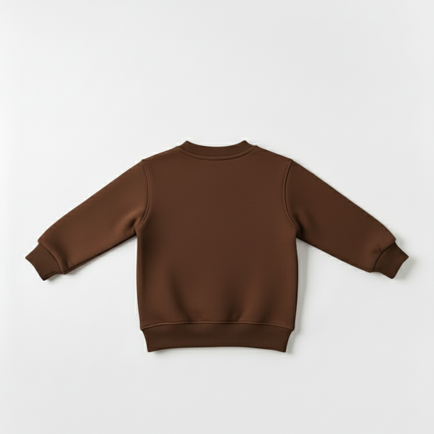 Close-up of classic Happy Diwali Ganesha graphic on soft coffee brown cotton fleece.