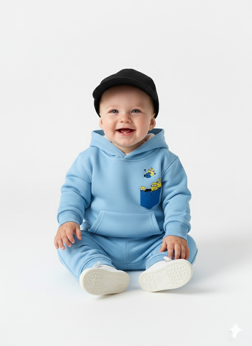 Sky Blue Baby hoodie with Minions Print – Front Pocket Pullover My Little Co.