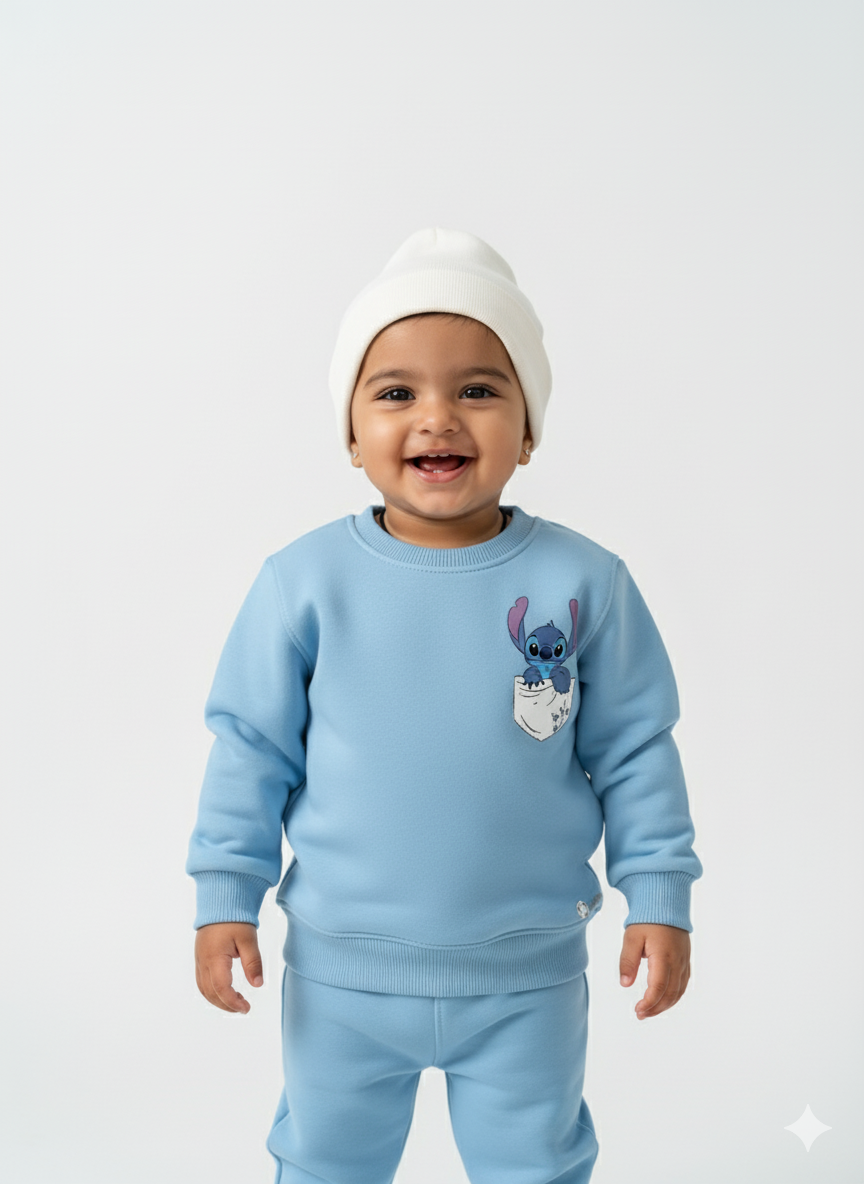 Sky blue Baby Crew Neck Sweatshirt with Stitch Print My Little Co.