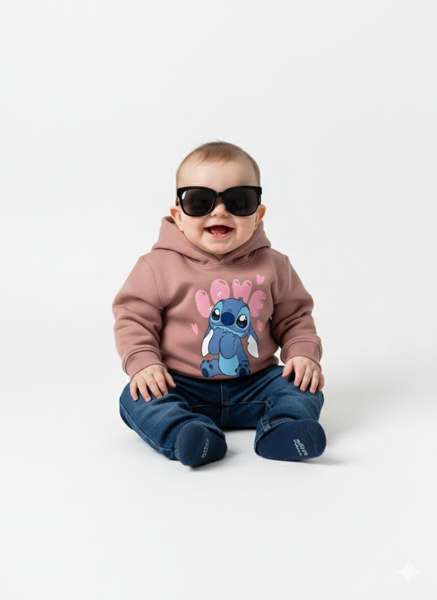 Peach Crew Neck Baby Sweatshirt with Blue Stitch Print My Little Co.