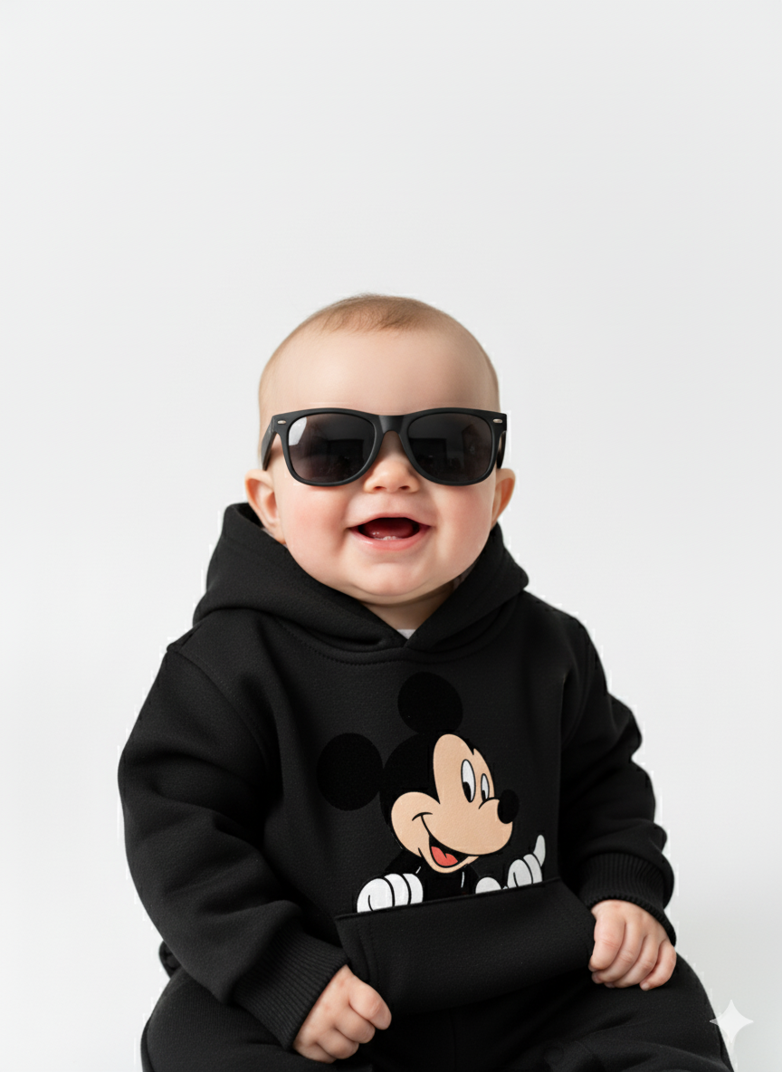 Black Baby Hoodie with Cartoon Mickey Print – Cute Toddler Pullover My Little Co.