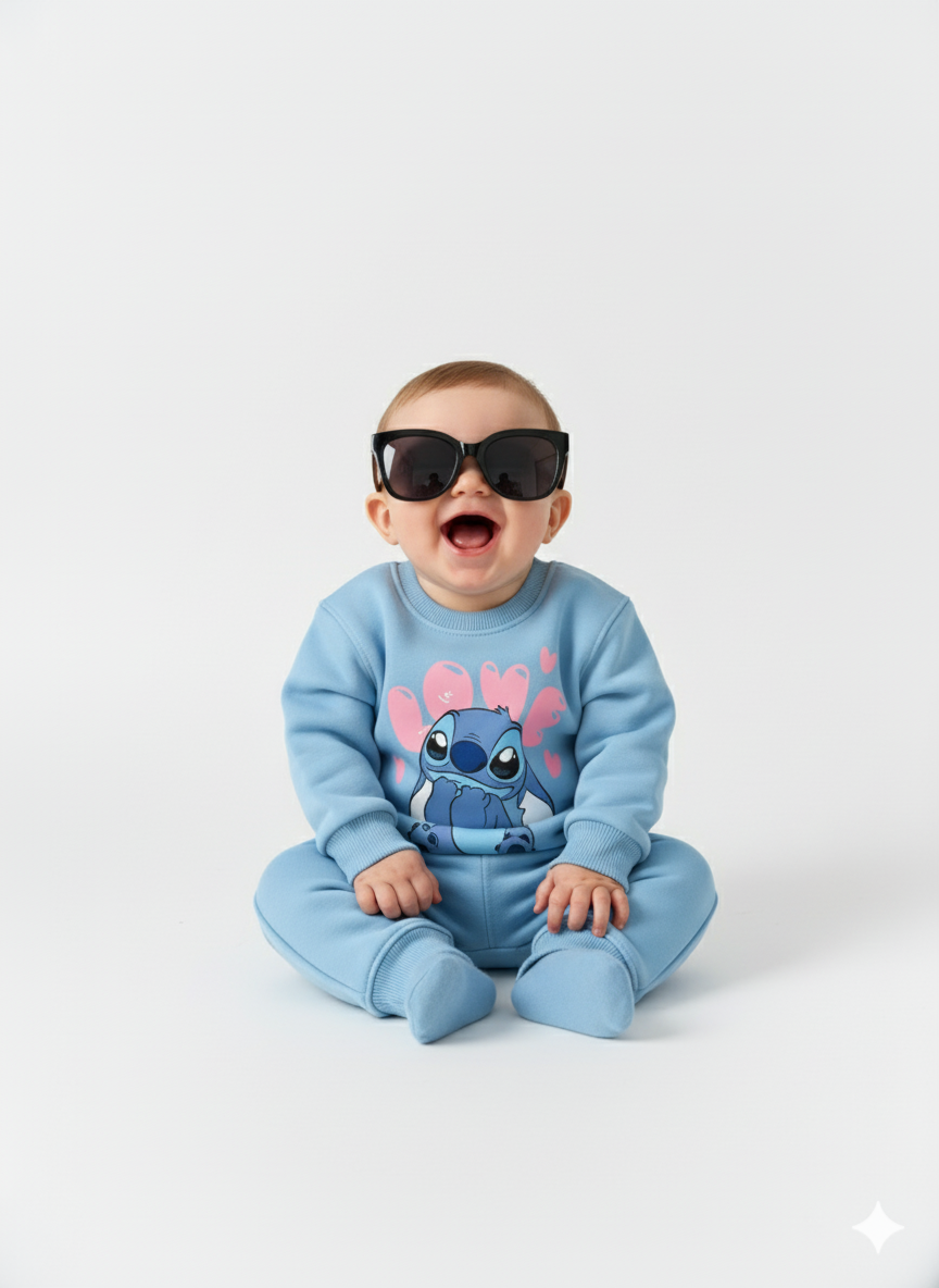 Sky blue Crew Neck Baby Sweatshirt with Blue Stitch Print My Little Co.