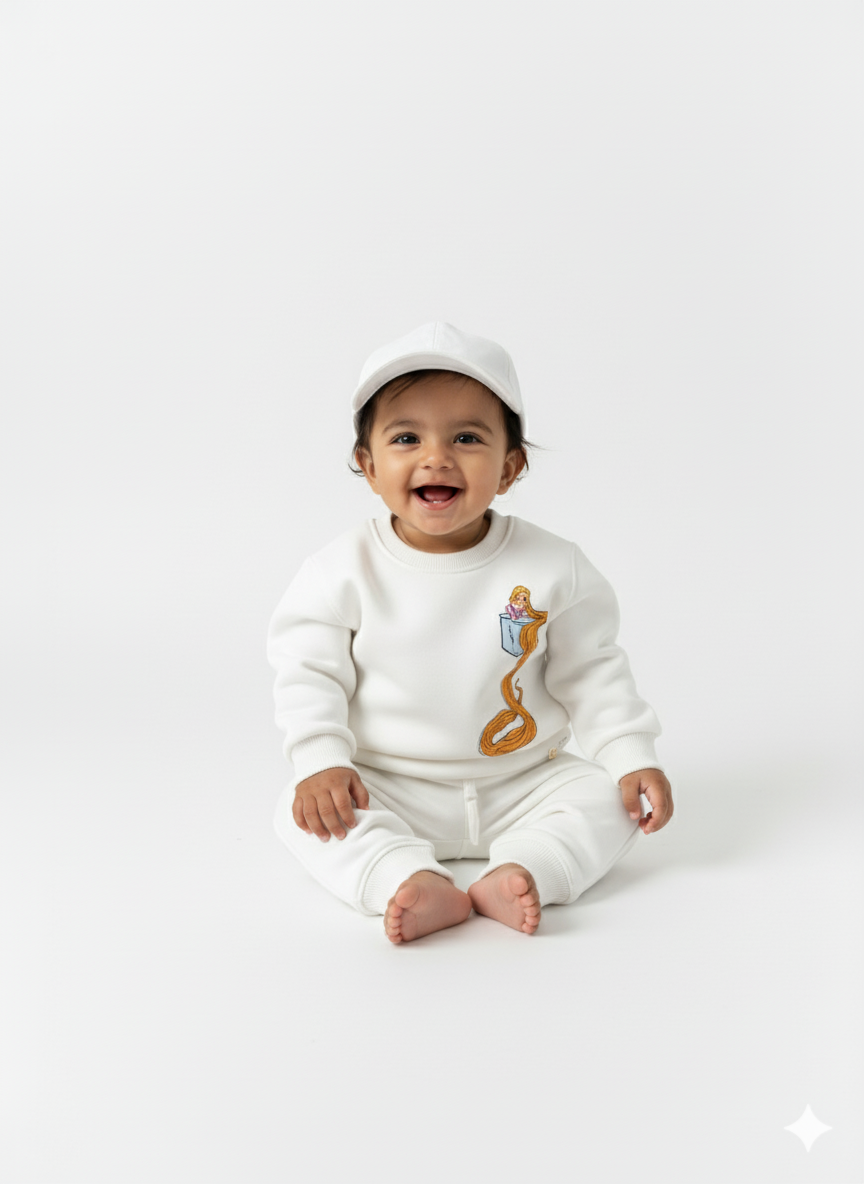 White Baby Sweatshirt with Disney Princess Print – Cute Cartoon Pullover My Little Co.