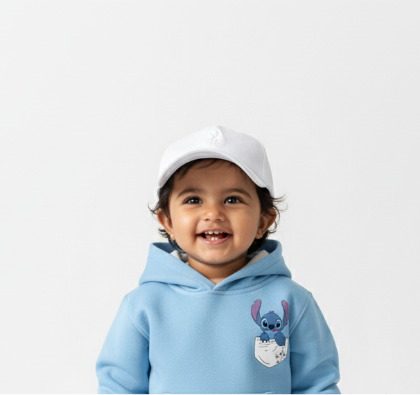 Sky Blue Baby Hoodie with Stitch Print – Cute Cartoon Sweatshirt My Little Co.
