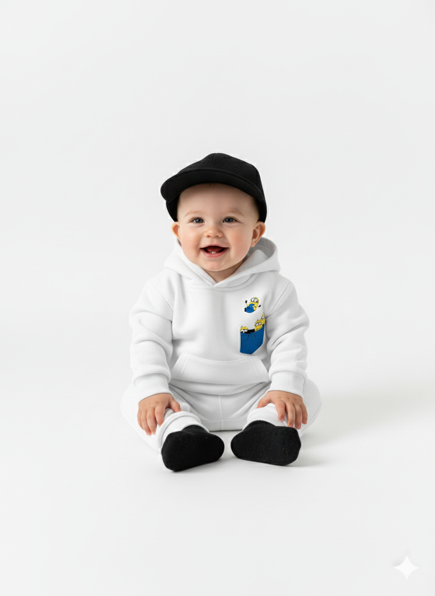 White Baby hoodie with Minions Print – Cute Cartoon Pullover My Little Co.