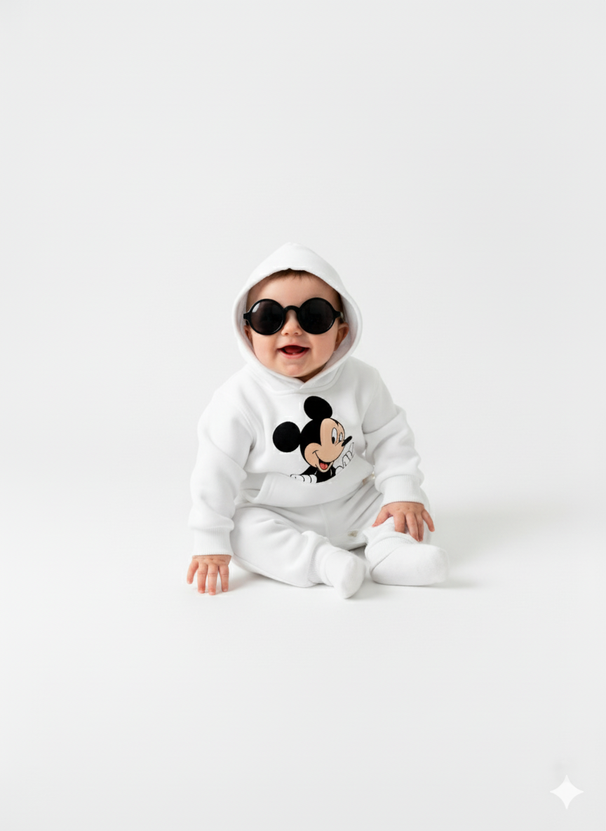 White Baby Hoodie with Cartoon Mickey Print – Cute Toddler Pullover My Little Co.