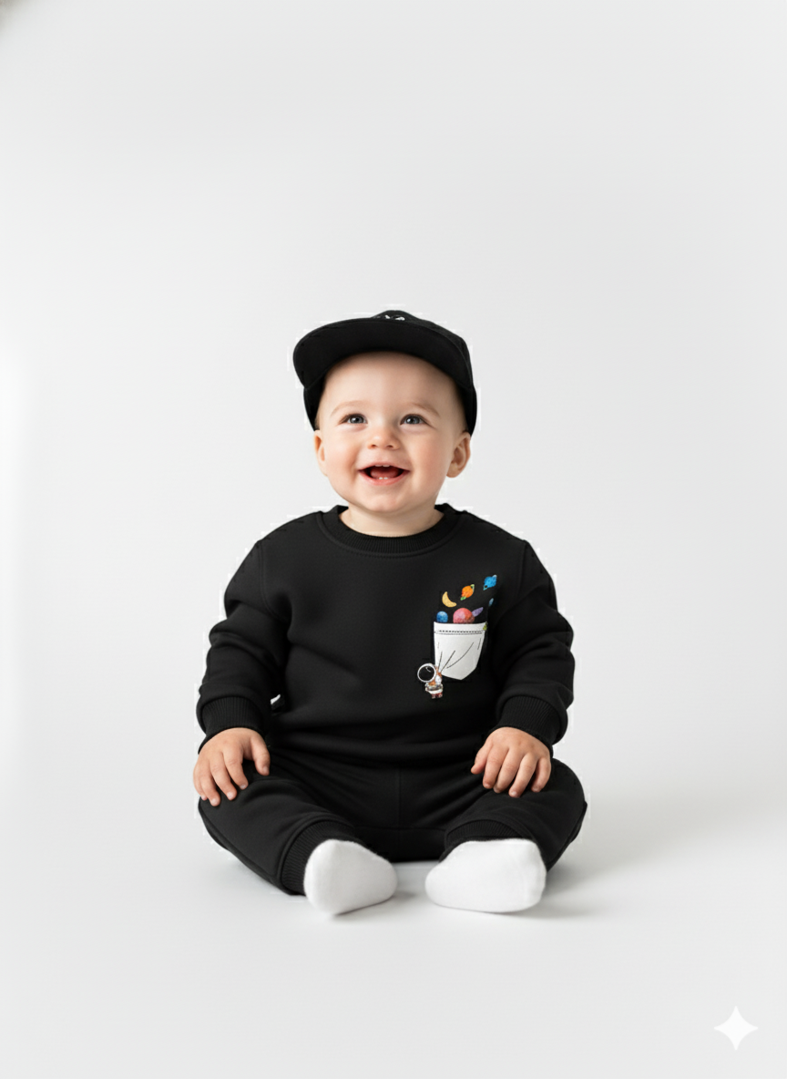 My Little Co. Black Kids Sweatshirt | Space Adventure Graphic Winter Wear My Little Co.
