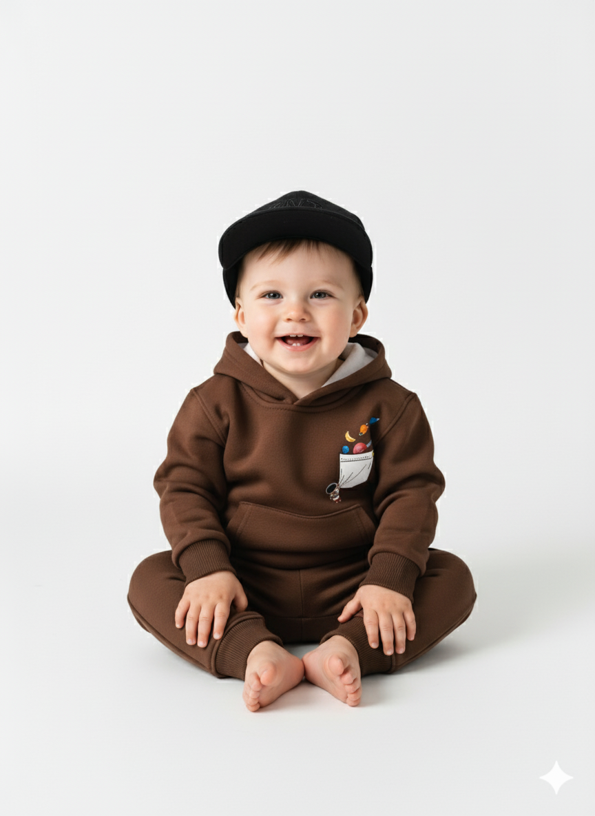 My Little Co. Brown Kids Sweatshirt | Space Adventure Graphic Winter Wear My Little Co.