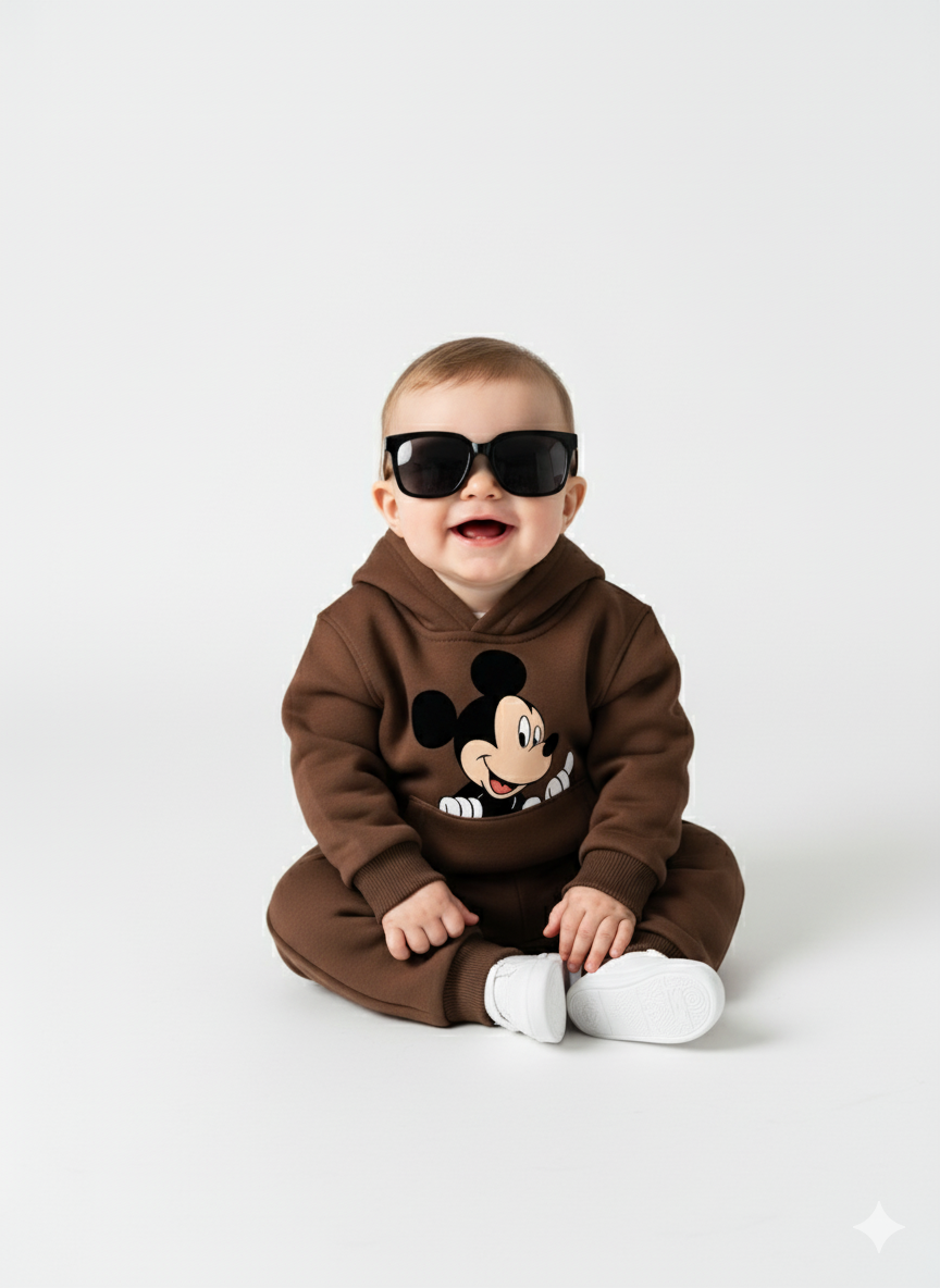 Brown Baby Hoodie with Cartoon Mickey Print – Cute Toddler Pullover My Little Co.
