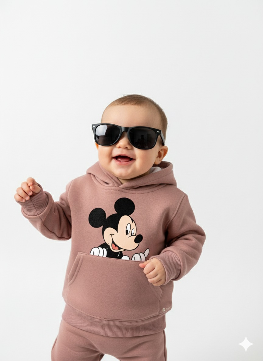 Peach Baby Hoodie with Cartoon Mickey Print – Cute Toddler Pullover My Little Co.