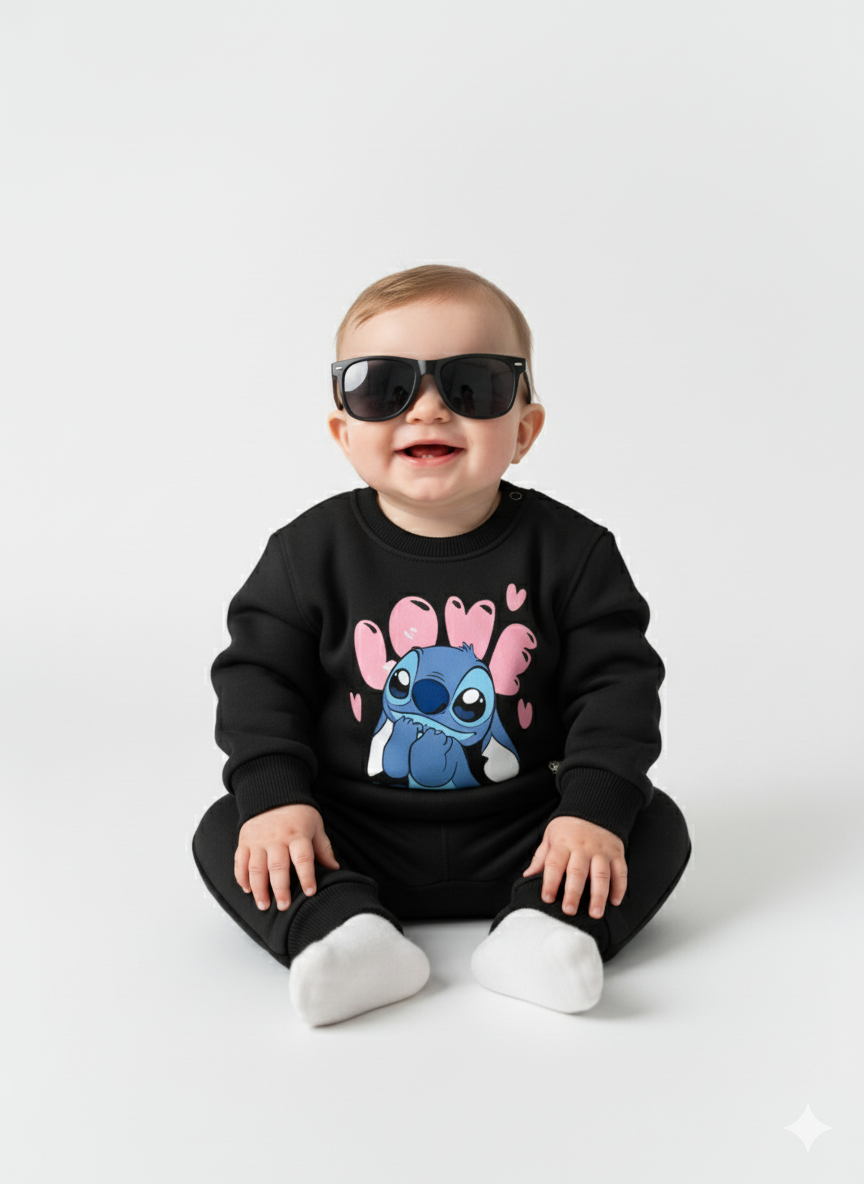 Black Crew Neck Baby Sweatshirt with Blue Stitch Print My Little Co.