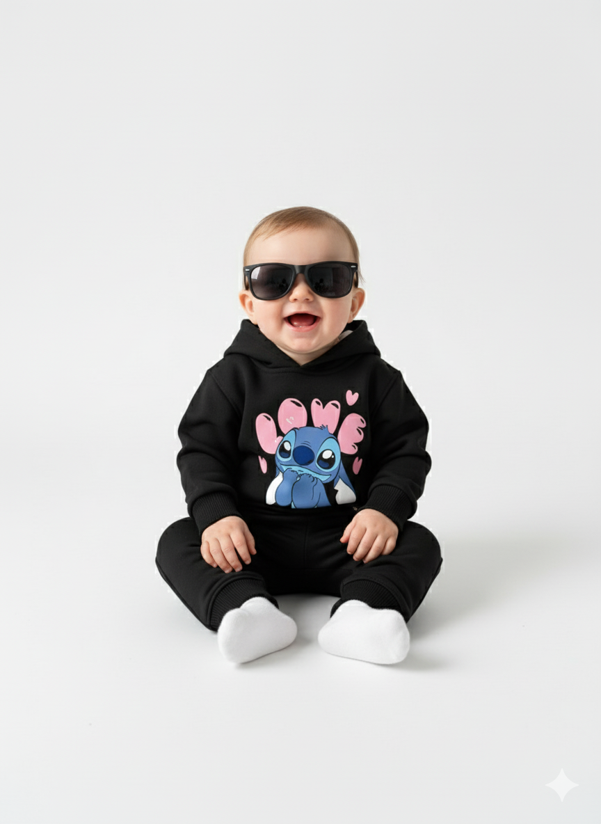 Black Hoodie Baby Sweatshirt with Blue Stitch Print My Little Co.