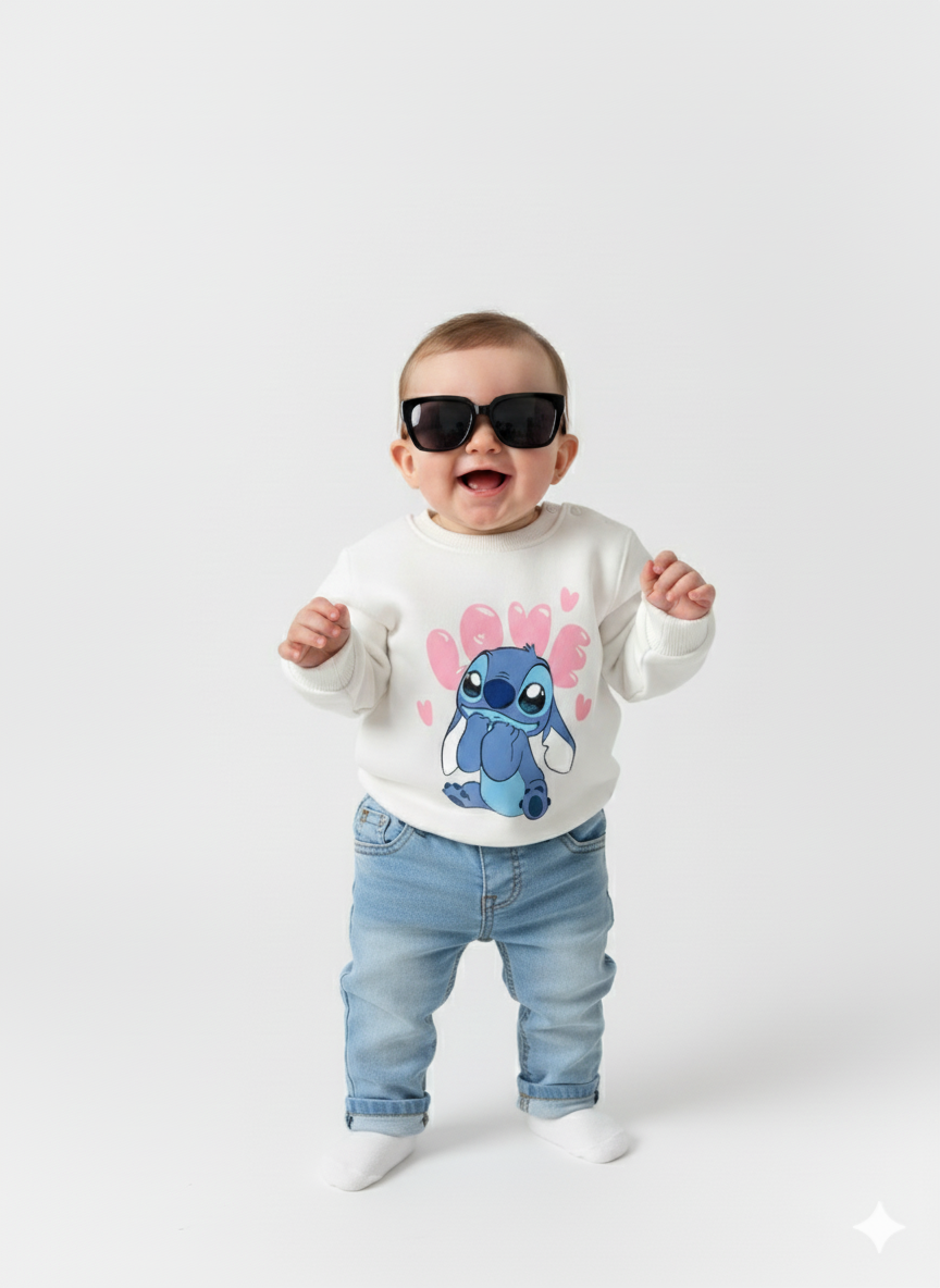 White Crew Neck Baby Sweatshirt with Blue Stitch Print My Little Co.