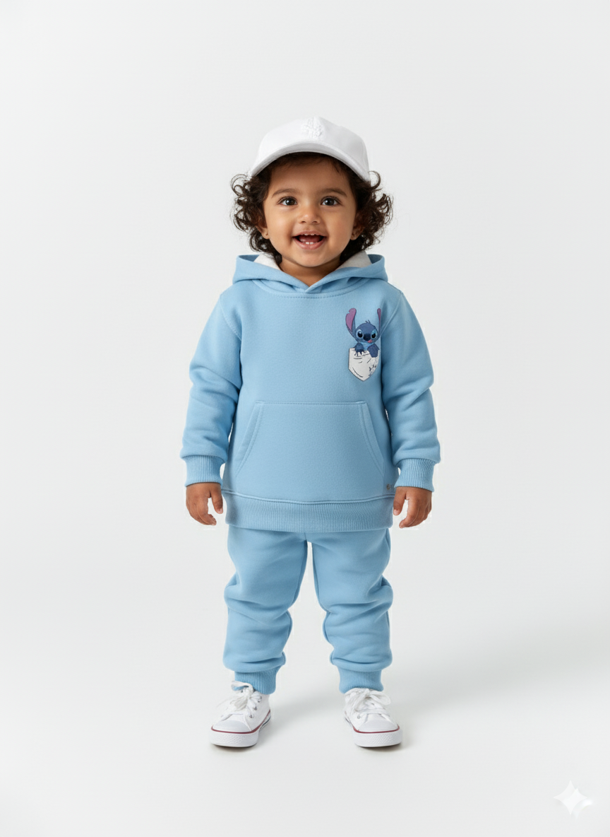 Sky Blue Baby Front Pocket Hoodie with Stitch Print – Cute Cartoon Sweatshirt My Little Co.