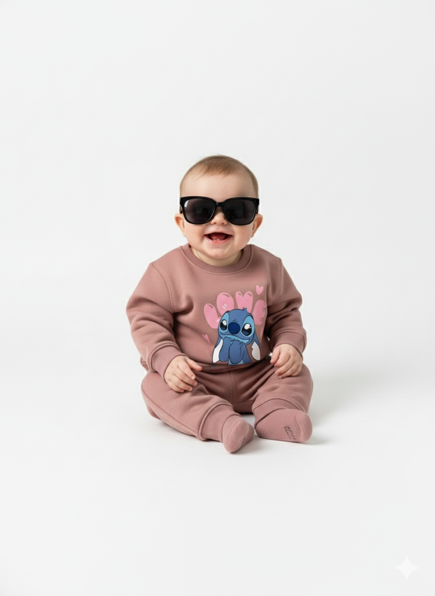 Peach Crew Neck Baby Sweatshirt with Blue Stitch Print My Little Co.