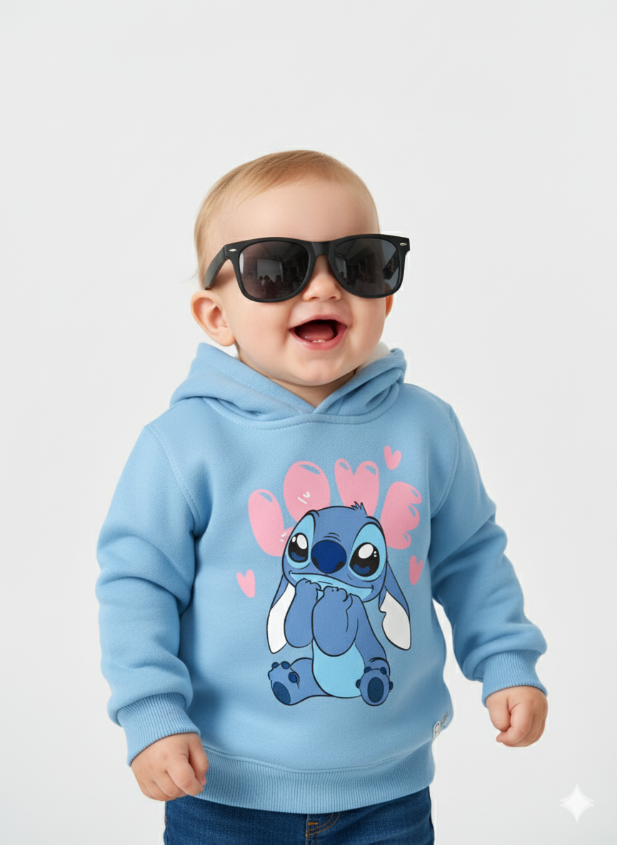 Sky blue Hoodie Neck Baby Sweatshirt with Blue Stitch Print My Little Co.