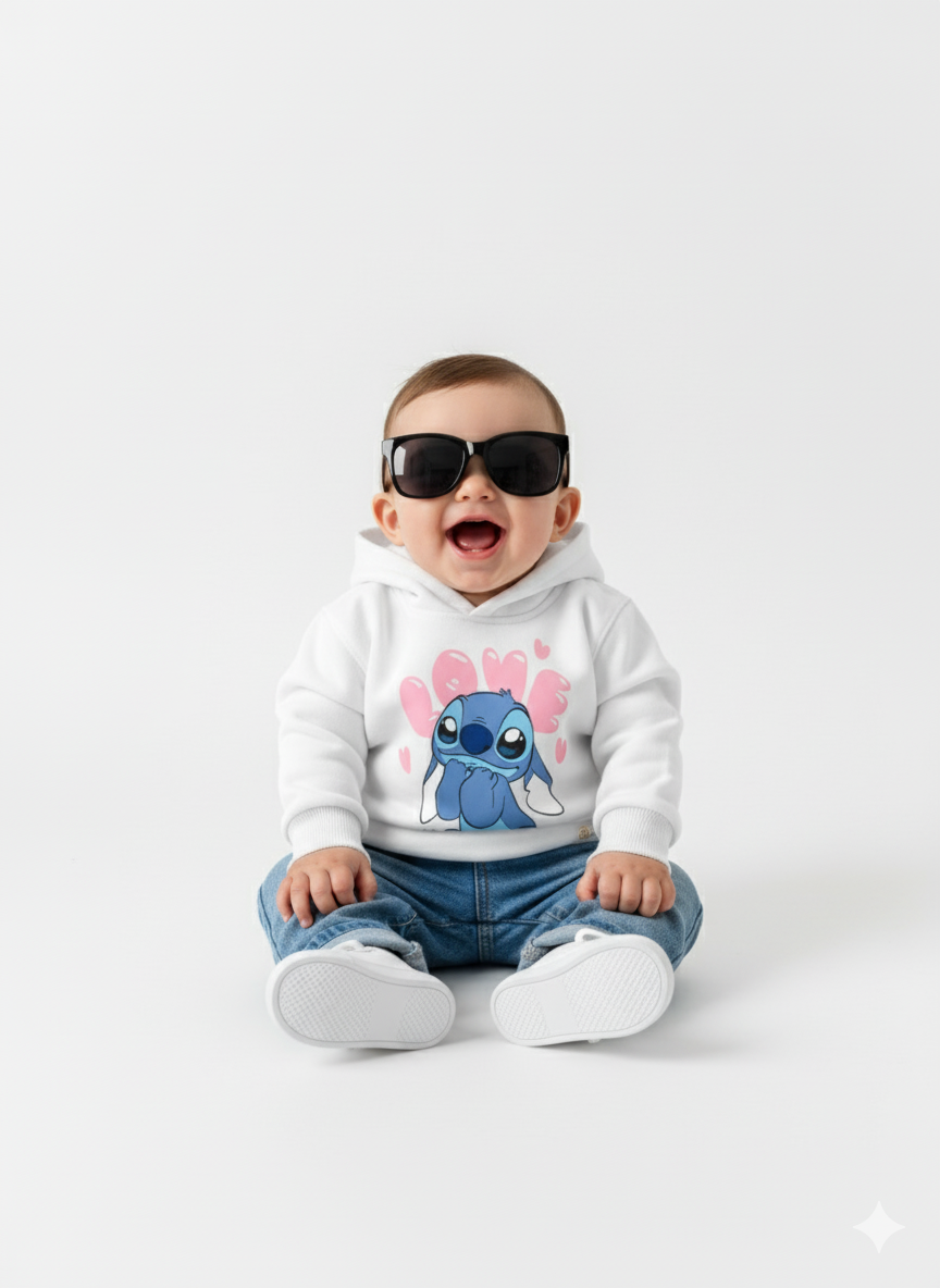 White Hoodie Baby Sweatshirt with Blue Stitch Print My Little Co.