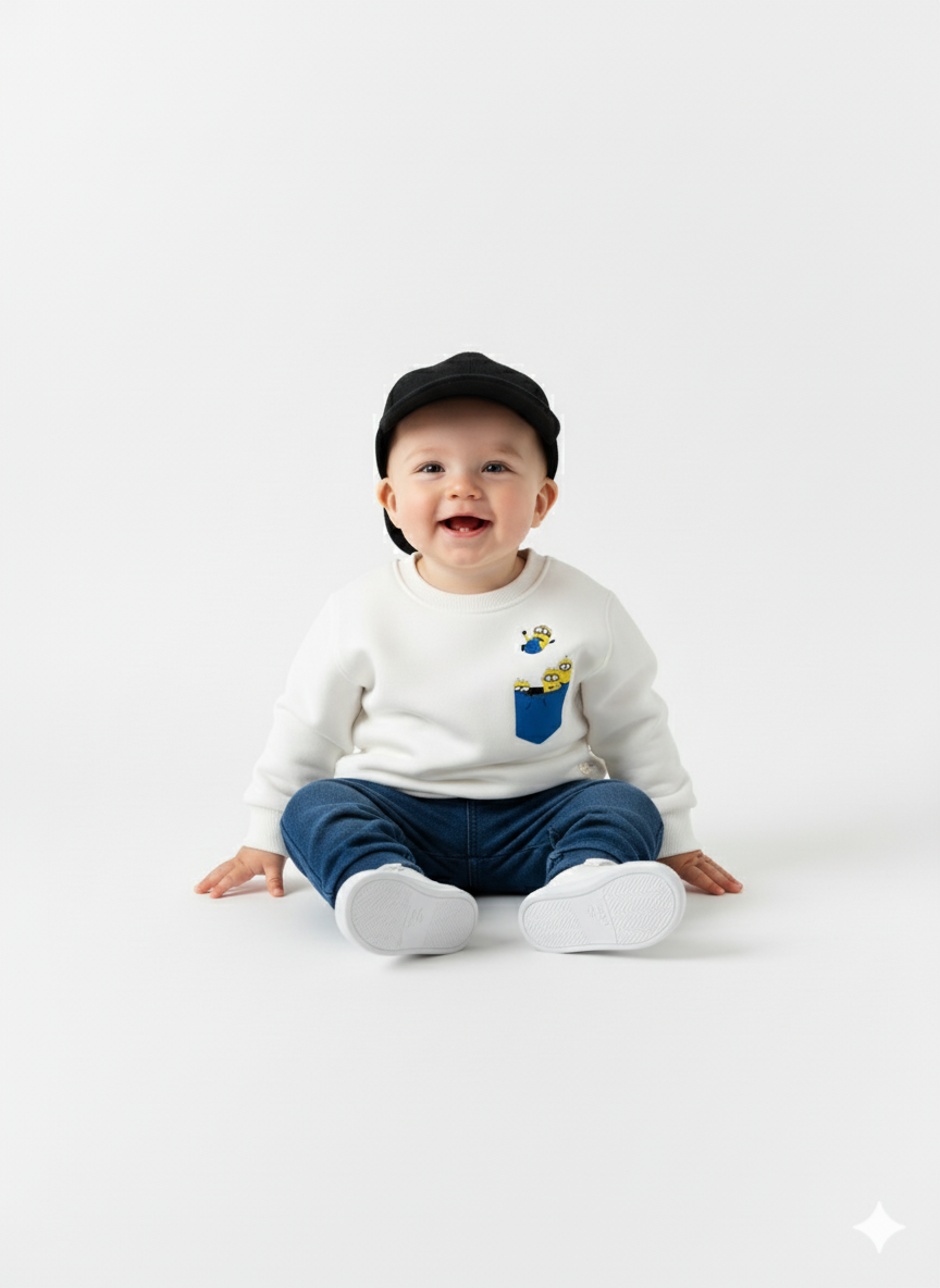 White Baby Sweatshirt with Minions Print – Cute Cartoon Pullover for Toddlers My Little Co.
