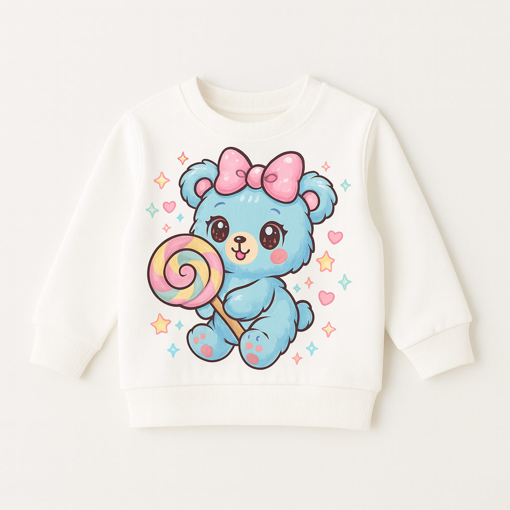 Girls white kids sweatshirt – Lollipop Bear print