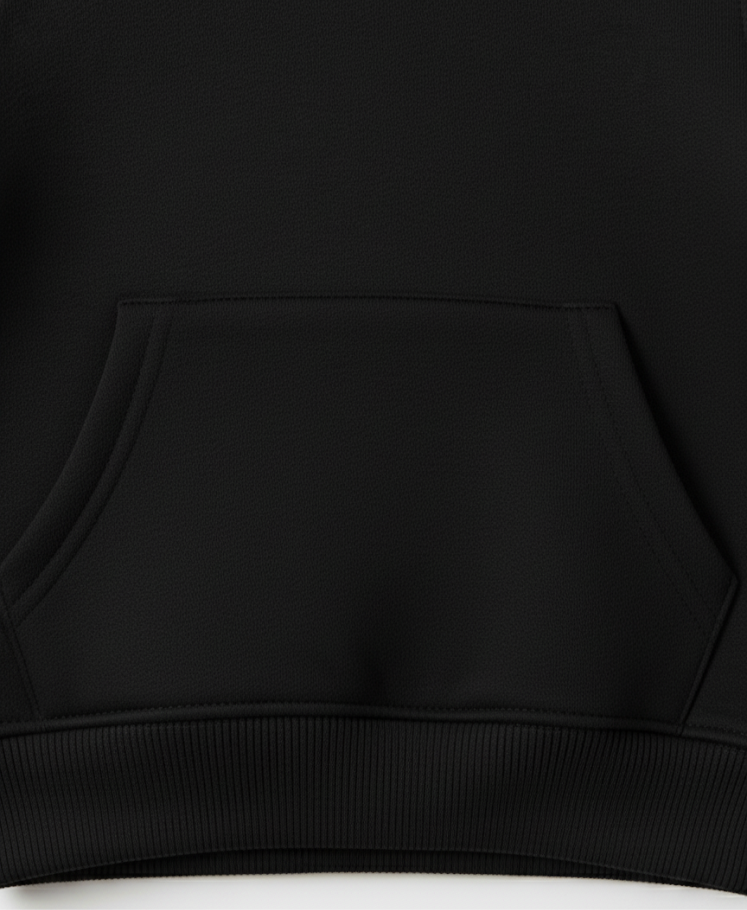 Close-up of a black hoodie pocket on a white background