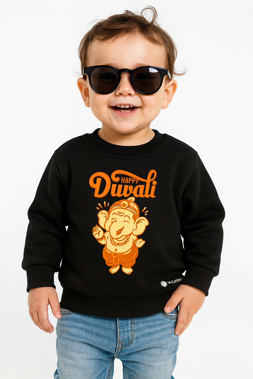 Last-minute Diwali present: Black Ganesha crew neck sweatshirt premium cotton (0−6 yrs).