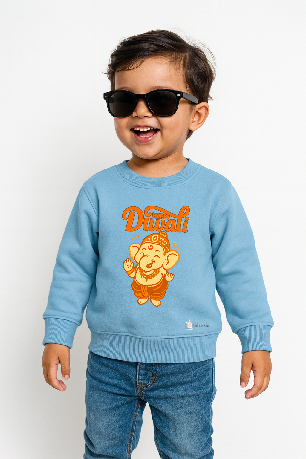 Last-minute Diwali present: Sky Blue Ganesha crew neck sweatshirt premium cotton (0−6 yrs).