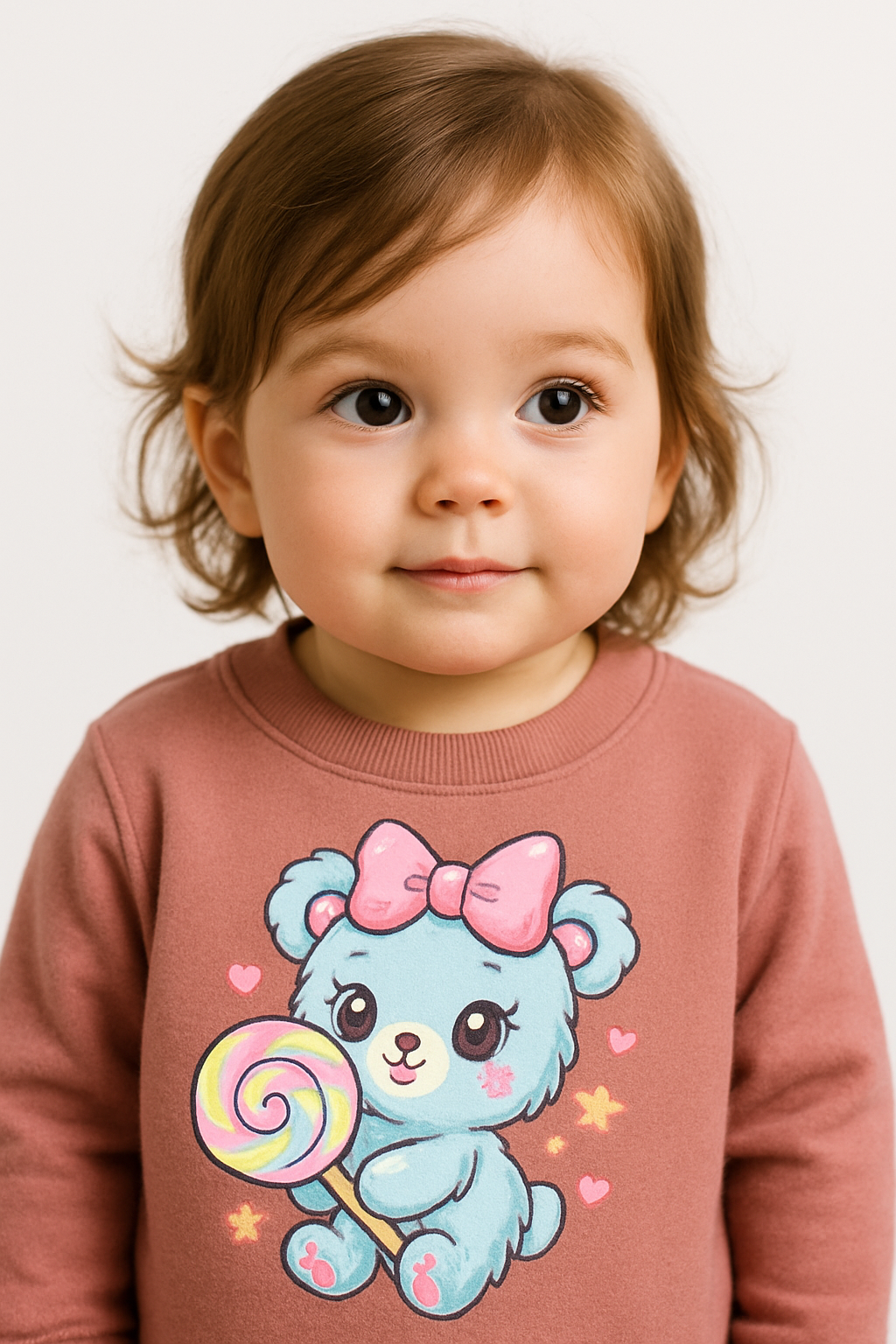 My Little Co. peach kids sweatshirt – DTF printed Lollipop Bear